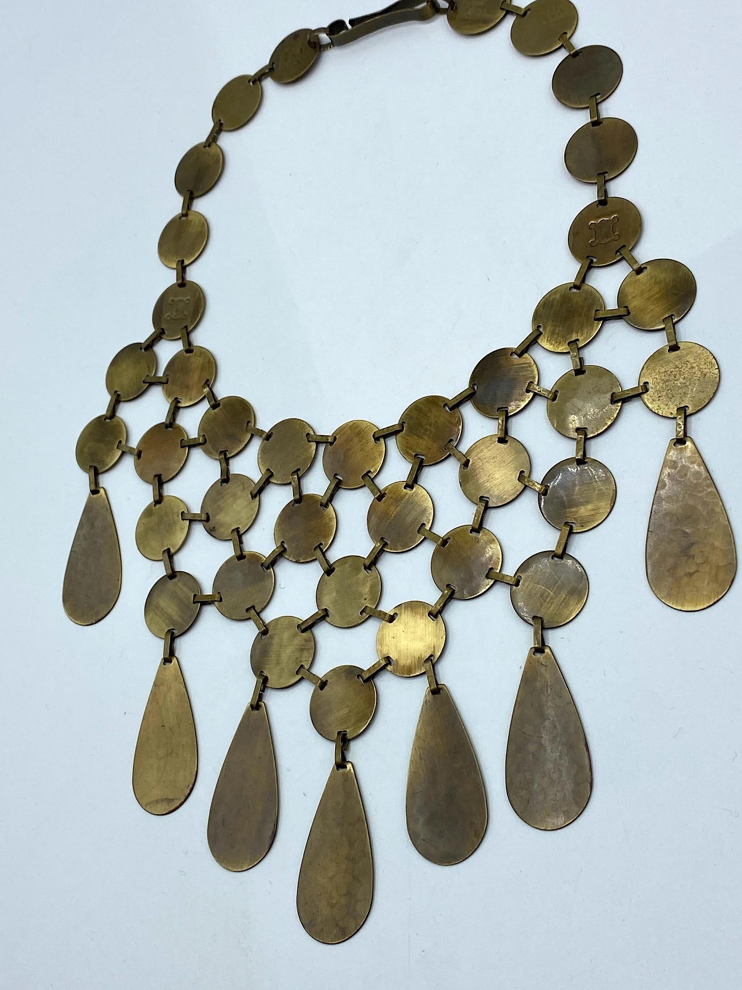 Celine, Paris Patinated Bronze Disk Bib Necklace In Good Condition In New York, NY