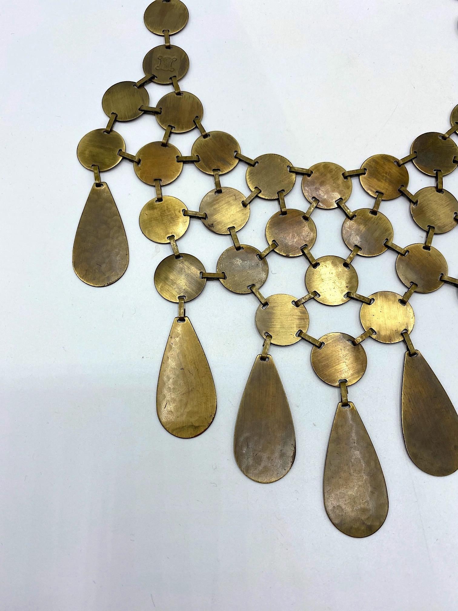 Celine, Paris Patinated Bronze Disk Bib Necklace 1