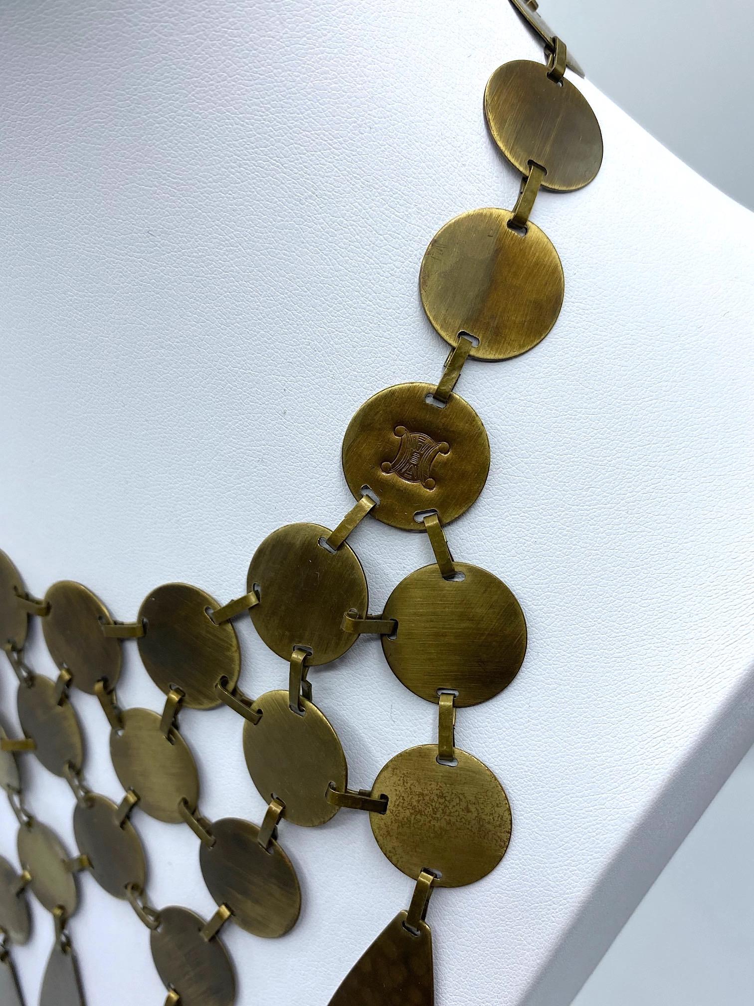 Celine, Paris Patinated Bronze Disk Bib Necklace 4