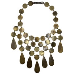 Celine, Paris Patinated Bronze Disk Bib Necklace