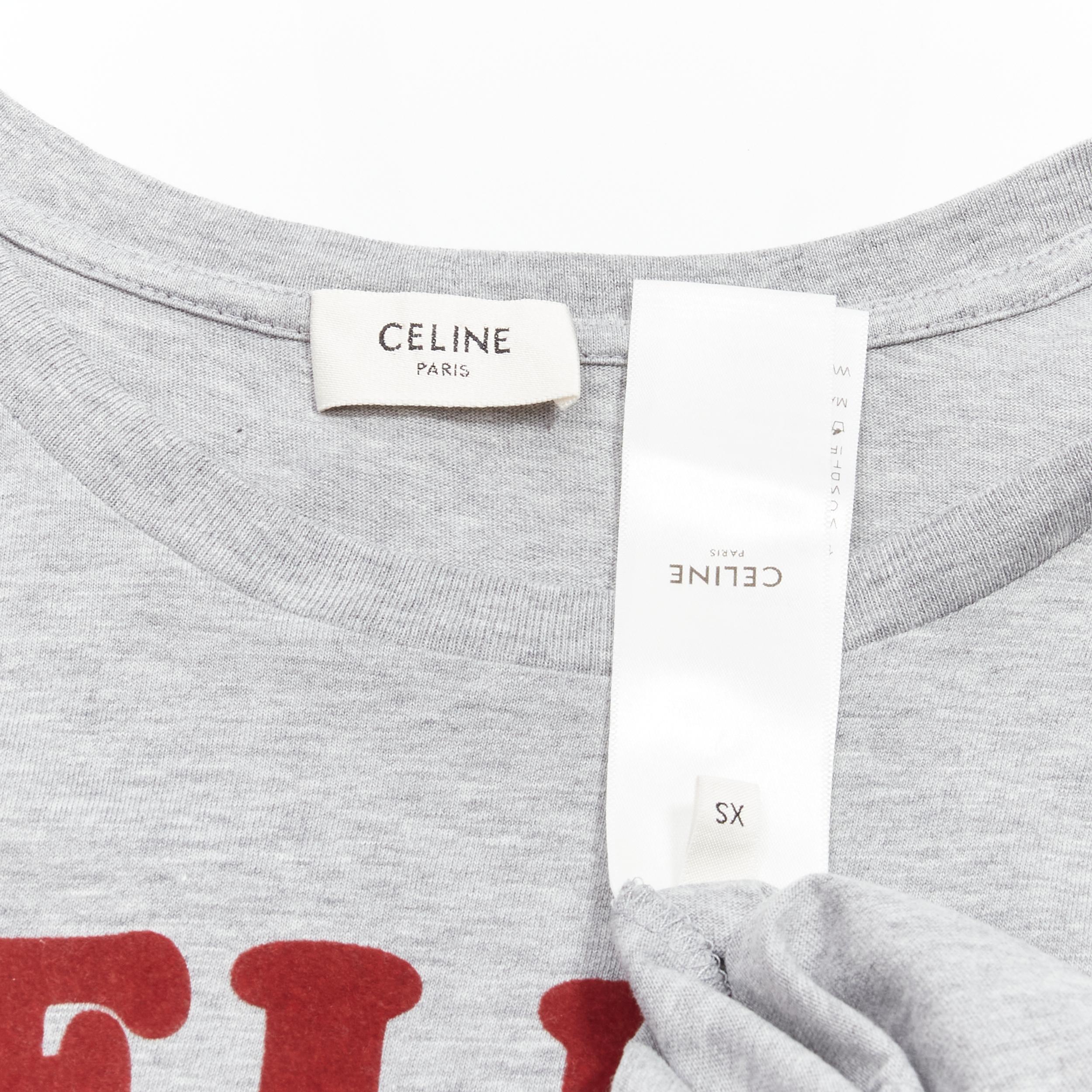 CELINE PARIS red felt logo grey cotton crew neck tshirt XS For Sale 1