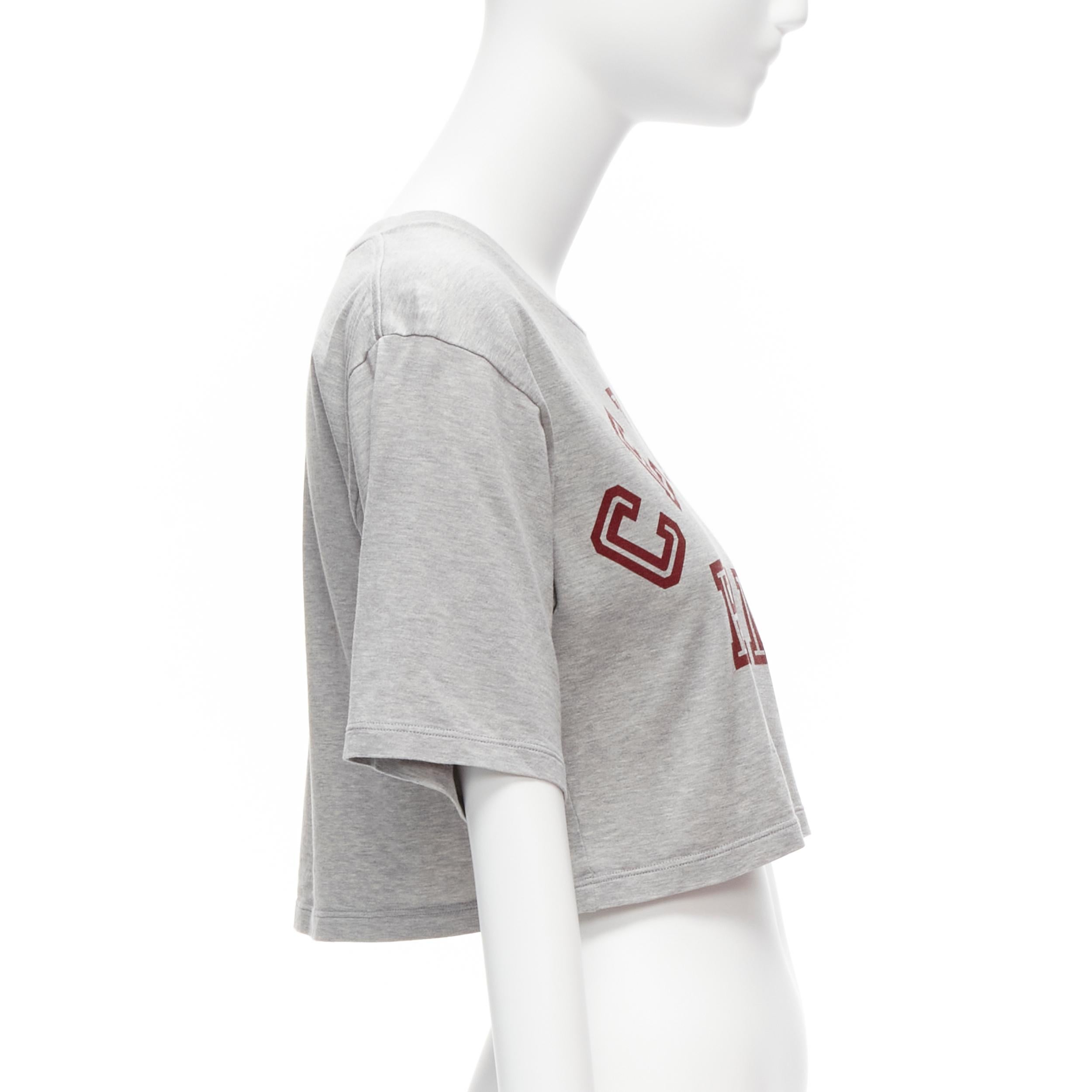 CELINE PARIS red logo grey cotton crew neck cropped tshirt XS In Excellent Condition For Sale In Hong Kong, NT