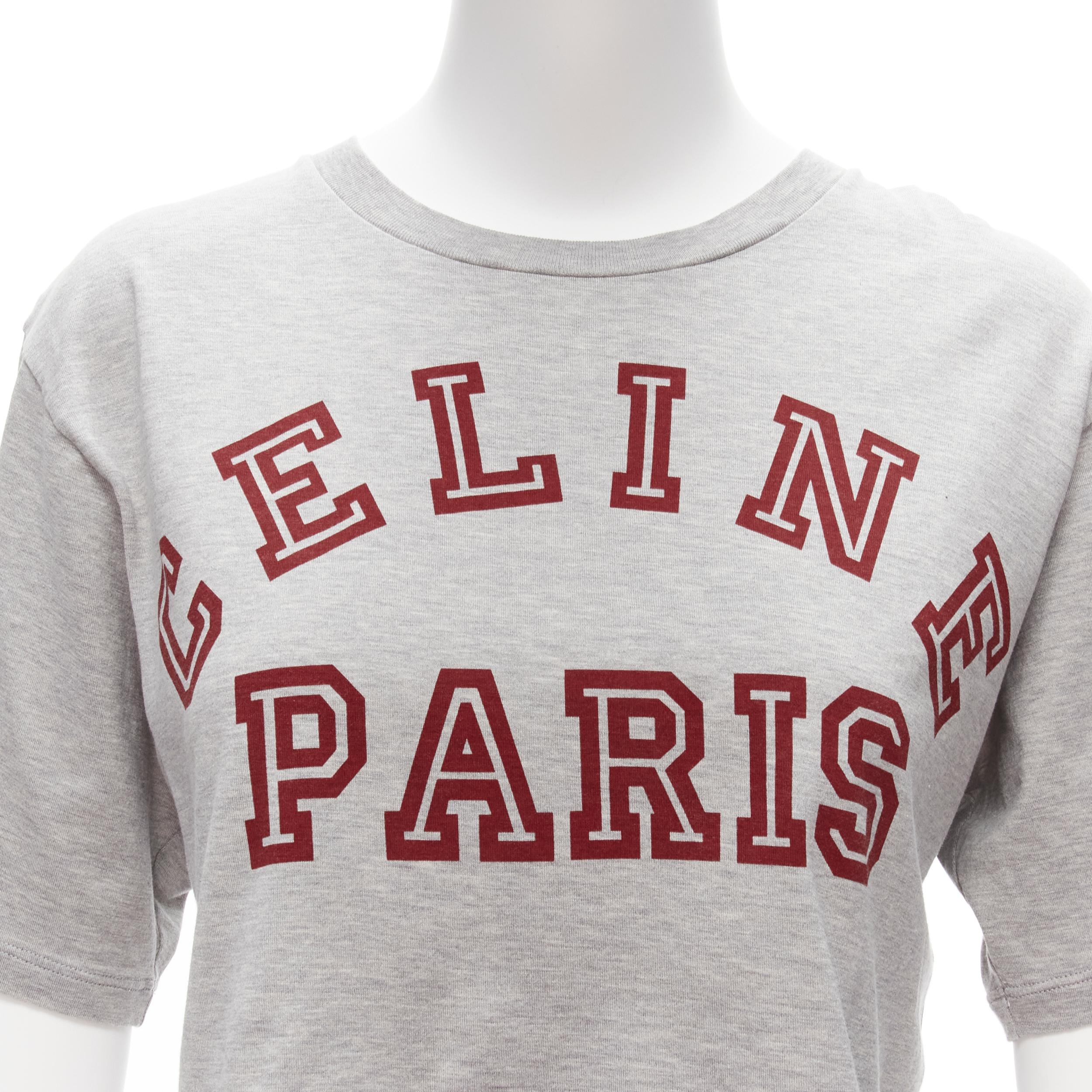 CELINE PARIS red logo grey cotton crew neck cropped tshirt XS For Sale 2