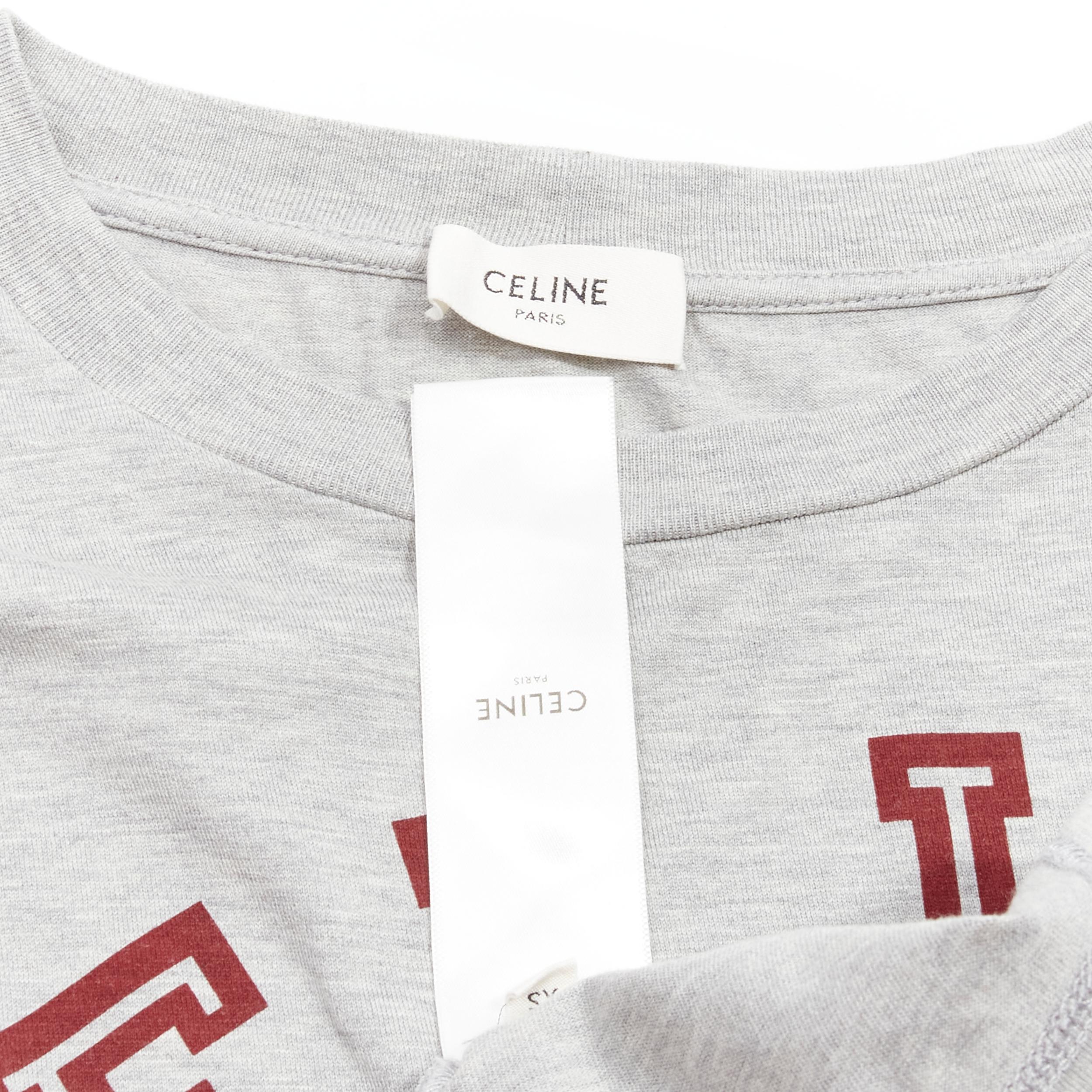CELINE PARIS red logo grey cotton crew neck cropped tshirt XS For Sale 4