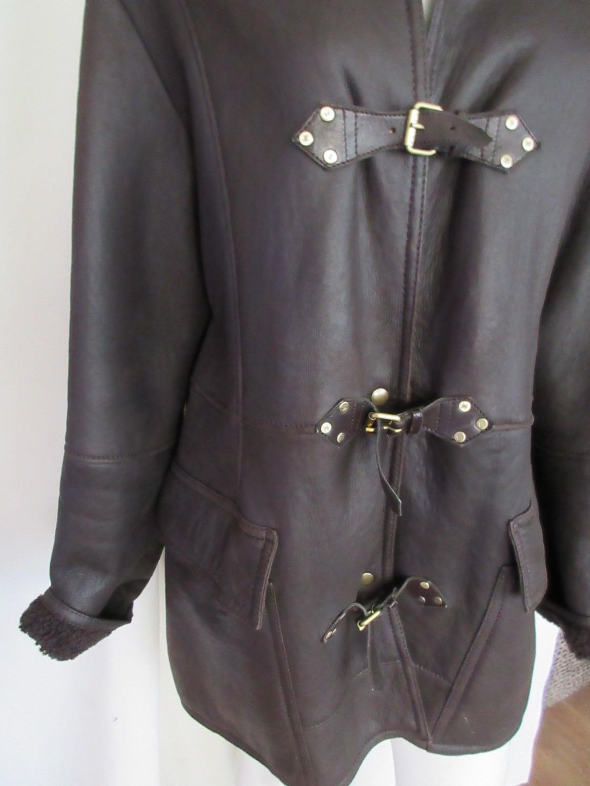 Black Celine Paris Shearling Leather Coat For Sale