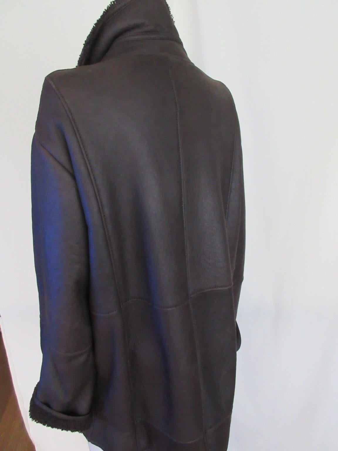 Manteau en cuir et shearling de Celine Paris Unisexe en vente