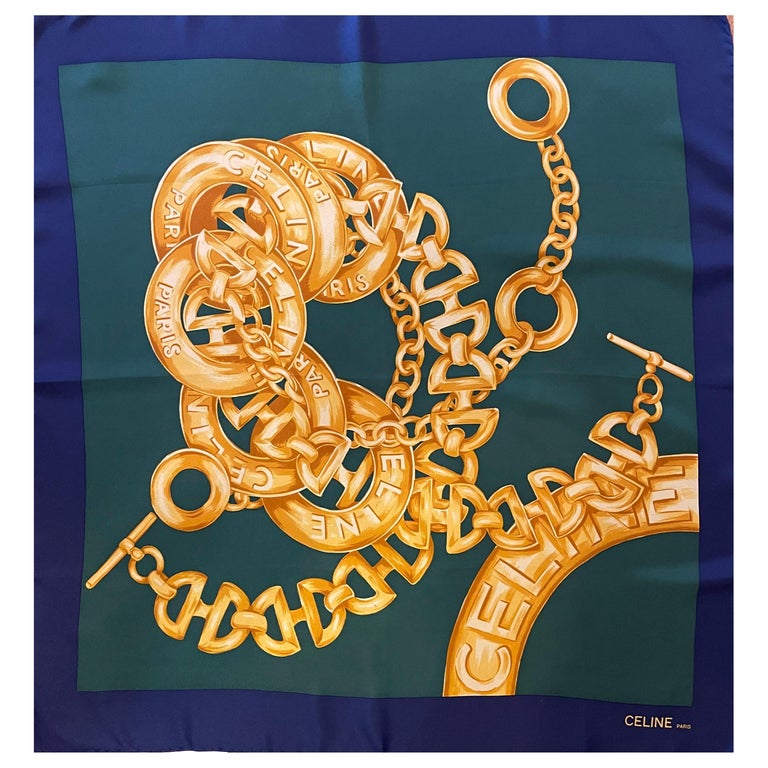 Foulard Authentique Céline En Soie 100% - Motif Géométrique Multicolore, Bon état