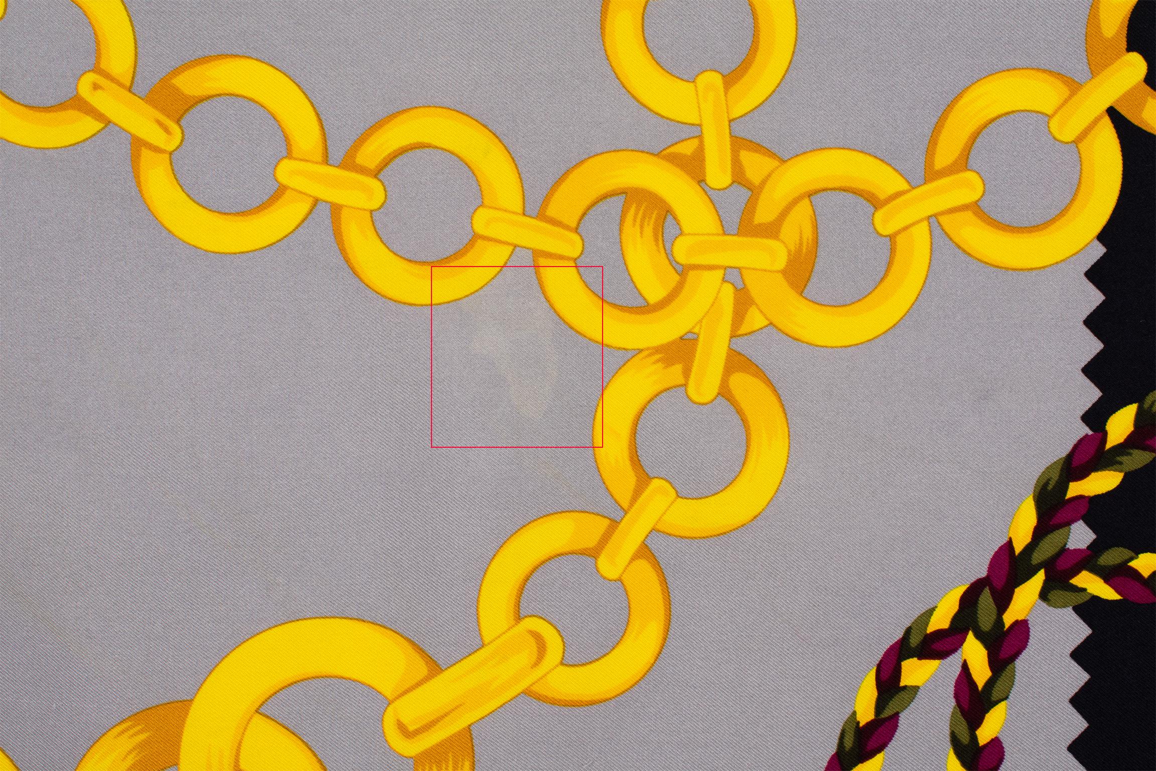 Celine Paris Silk Scarf Gray and Gold Horsebit and Chains Print, c1990s For Sale 8