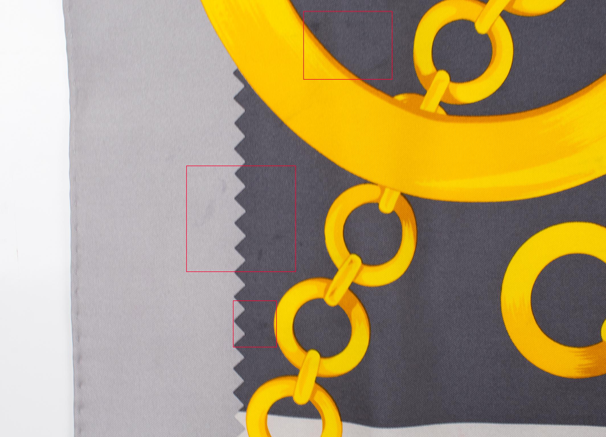 Celine Paris Silk Scarf Gray and Gold Horsebit and Chains Print, c1990s For Sale 9