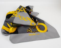 Celine Paris Silk Scarf Gray and Gold Equestrian Horsebit and Chains Print