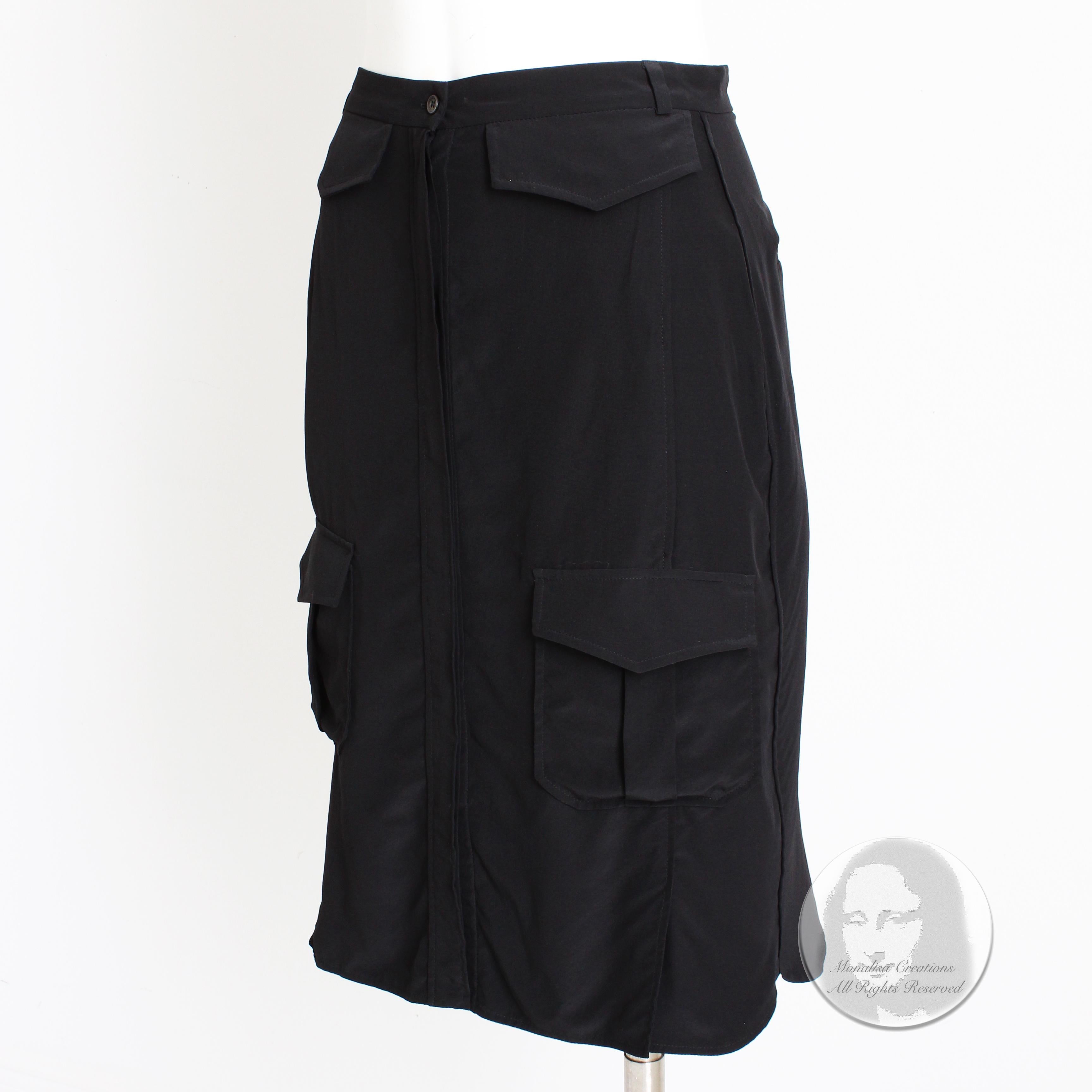 Women's Celine Paris Silk Skirt Button Front Patch Pocket Phoebe Philo Black NWT Size 38 For Sale