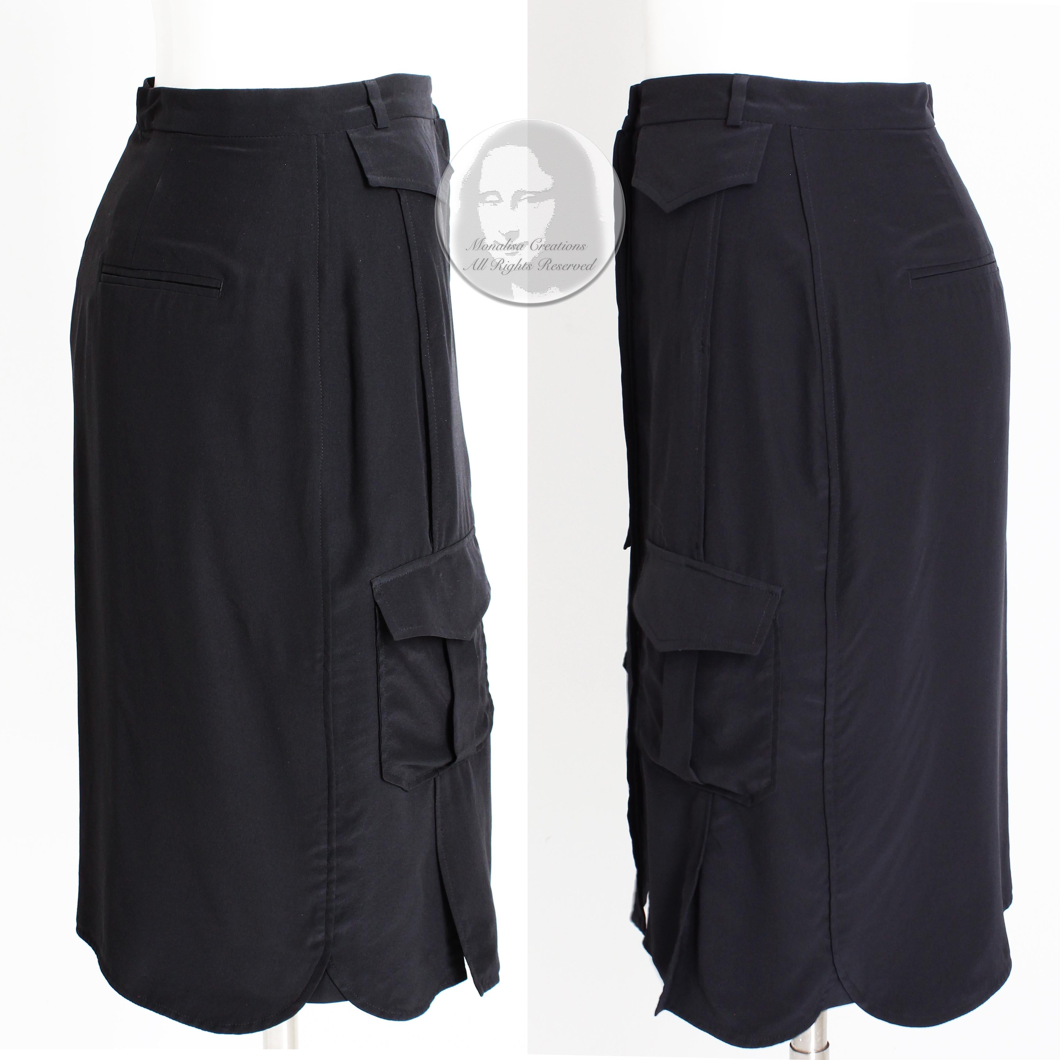 Celine Paris Silk Skirt Button Front Patch Pocket Phoebe Philo Black NWT Size 38 1