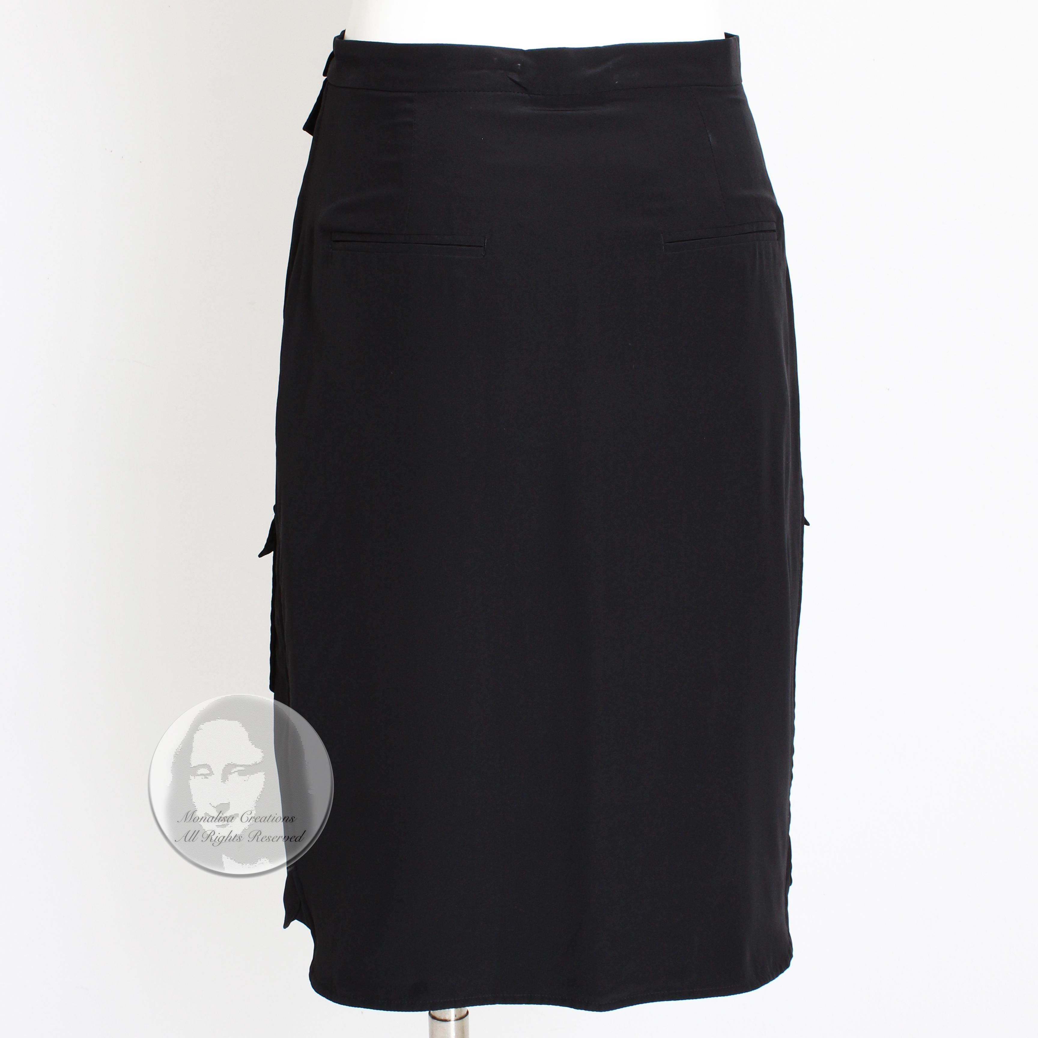 Celine Paris Silk Skirt Button Front Patch Pocket Phoebe Philo Black NWT Size 38 For Sale 2