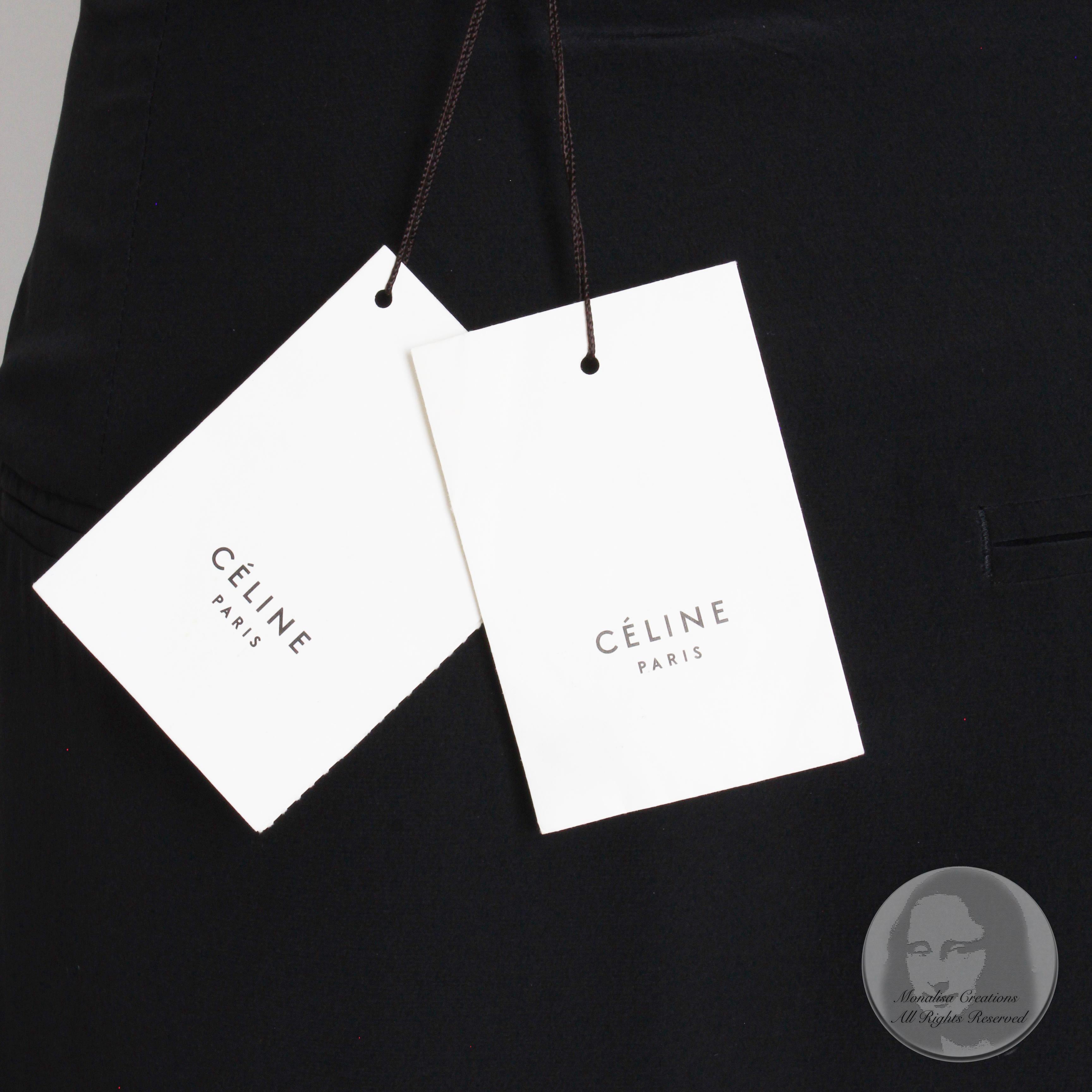 Celine Paris Silk Skirt Button Front Patch Pocket Phoebe Philo Black NWT Size 38 For Sale 3