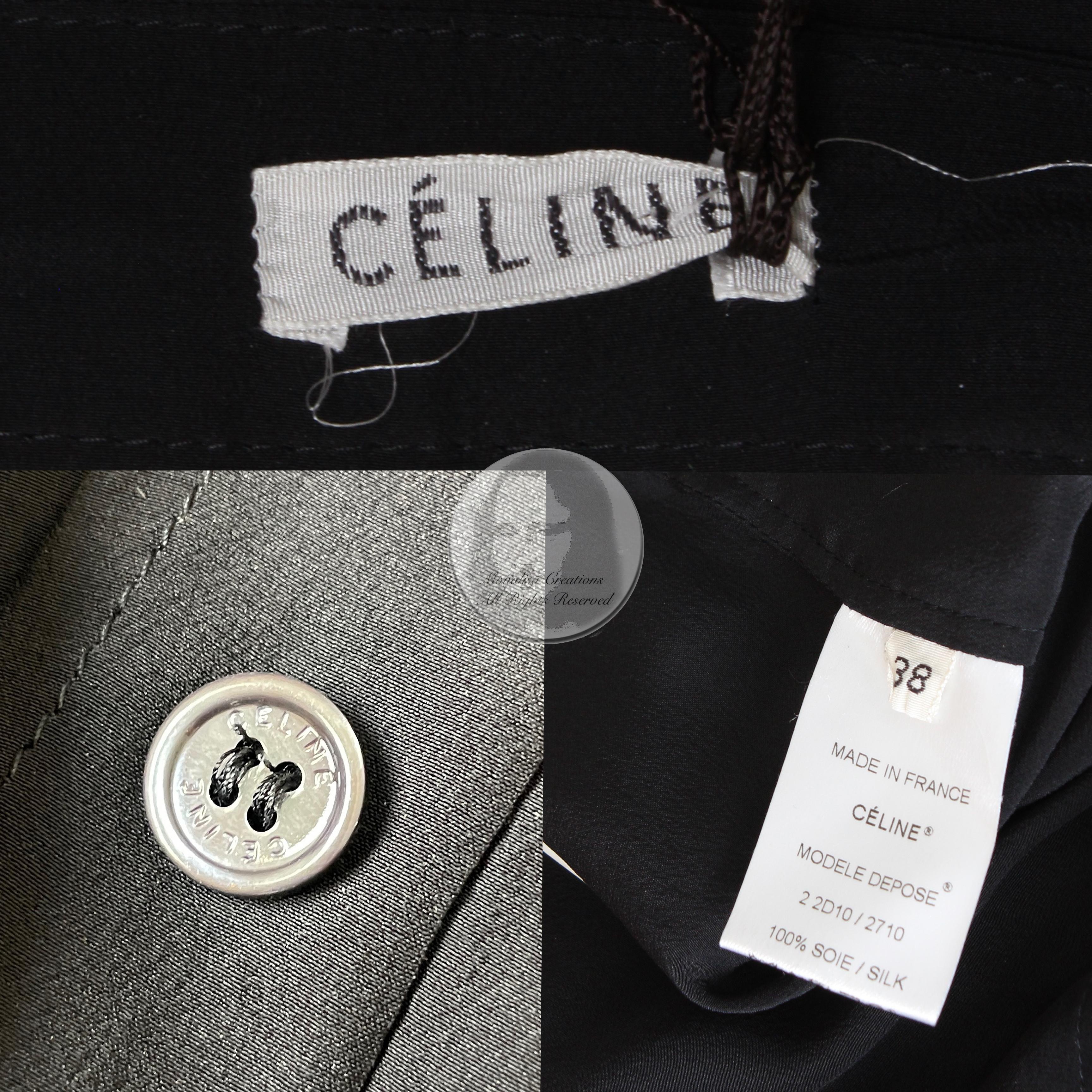Celine Paris Silk Skirt Button Front Patch Pocket Phoebe Philo Black NWT Size 38 For Sale 5