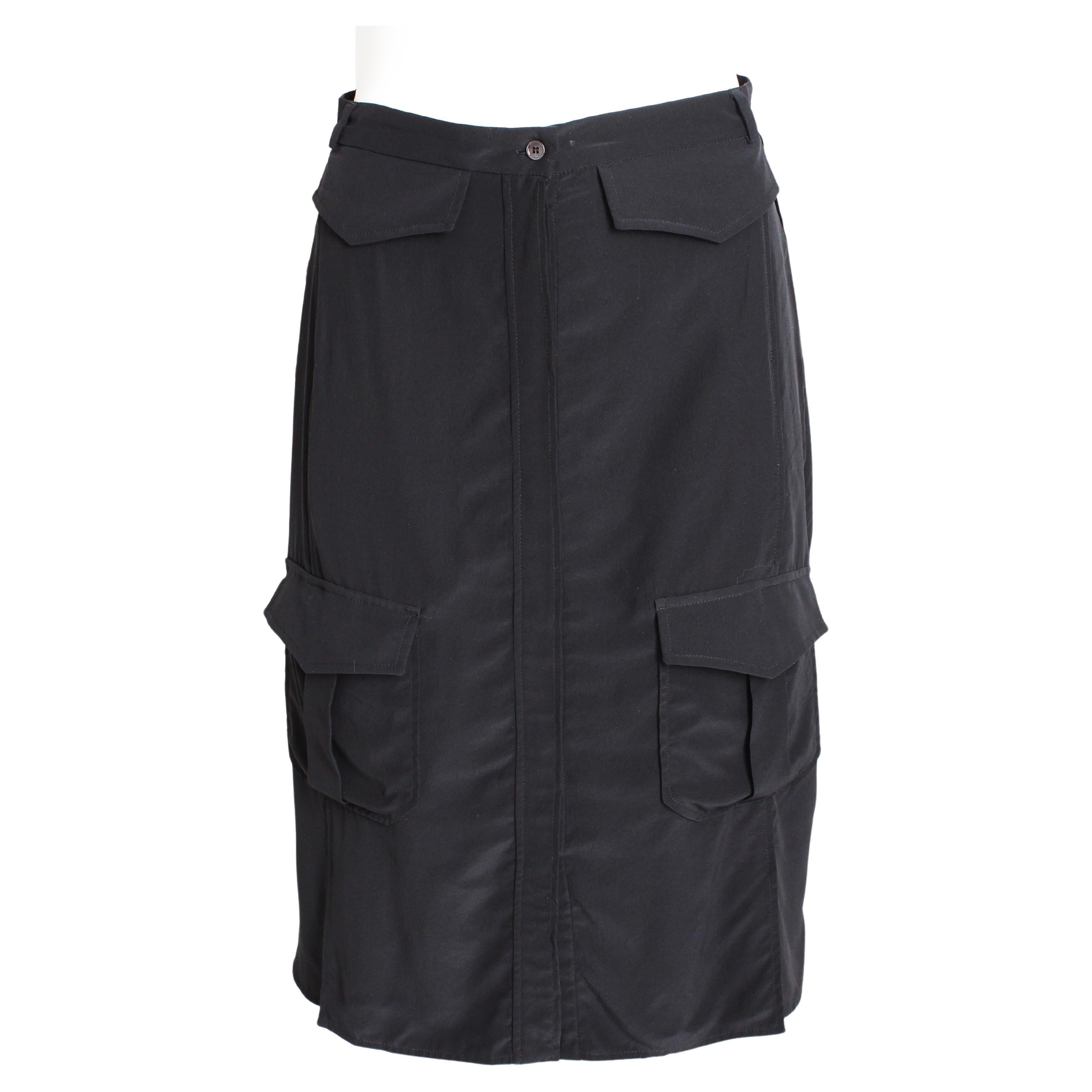 Celine Paris Silk Skirt Button Front Patch Pocket Phoebe Philo Black NWT Size 38 For Sale