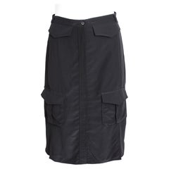 Celine Paris Silk Skirt Button Front Patch Pocket Phoebe Philo Black NWT Size 38