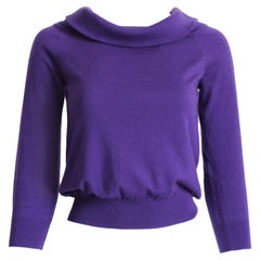 Celine Paris Sweater Purple Cashmere Blend Knit Cowl Neck Pullover Sz M