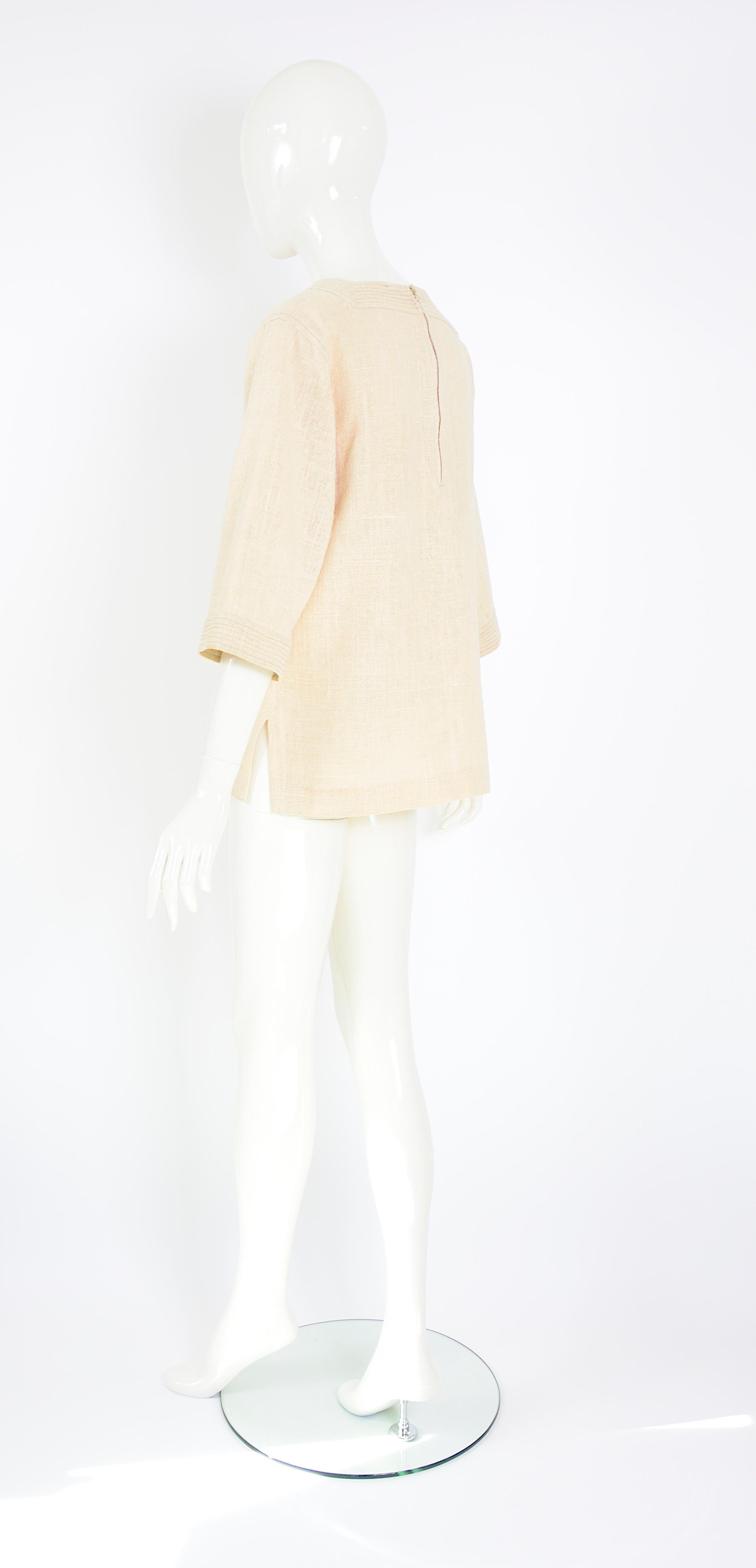 Celine Paris vintage 1970s blouse made in linen or raw jute fabric. 1