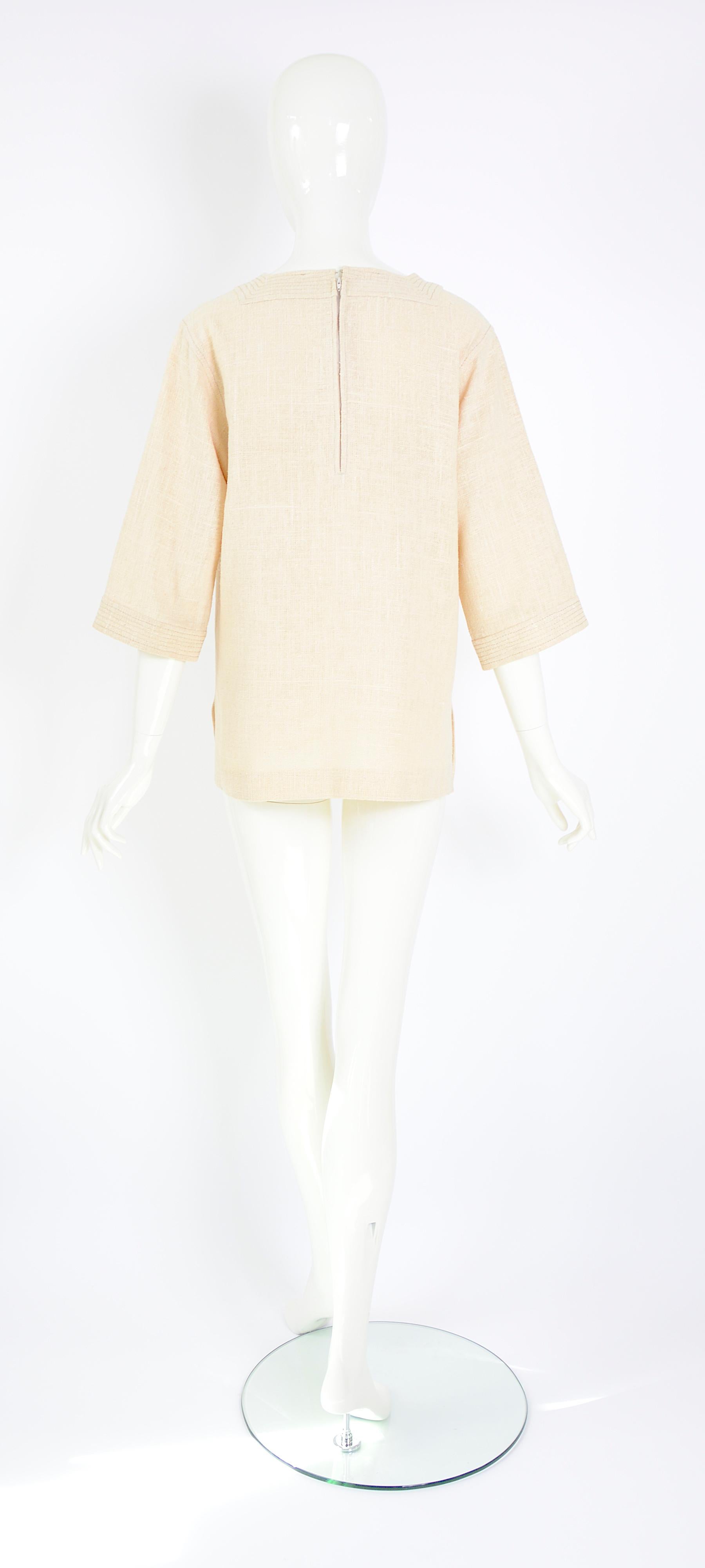 Celine Paris vintage 1970s blouse made in linen or raw jute fabric. 2