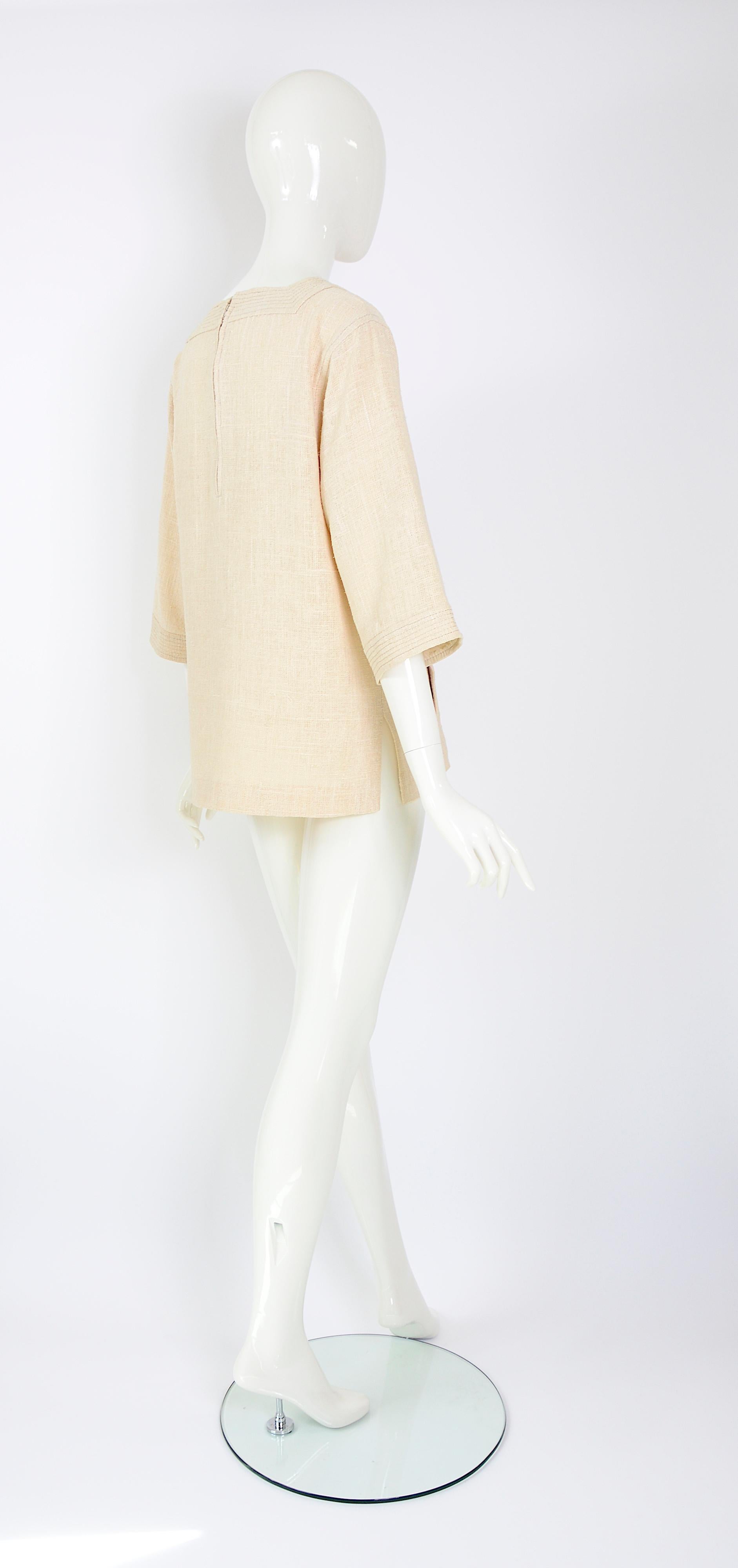Celine Paris vintage 1970s blouse made in linen or raw jute fabric. 3
