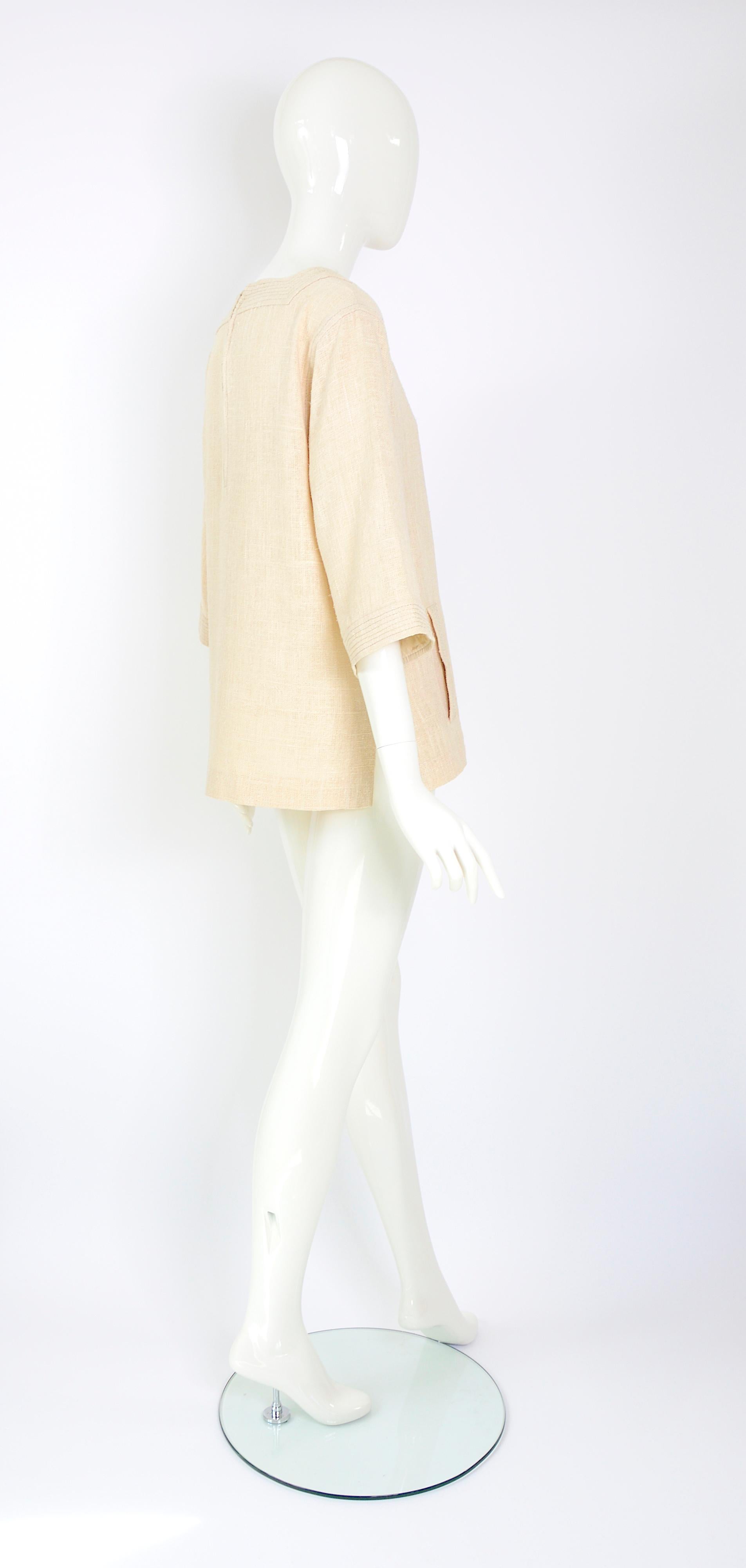 Celine Paris vintage 1970s blouse made in linen or raw jute fabric. 4