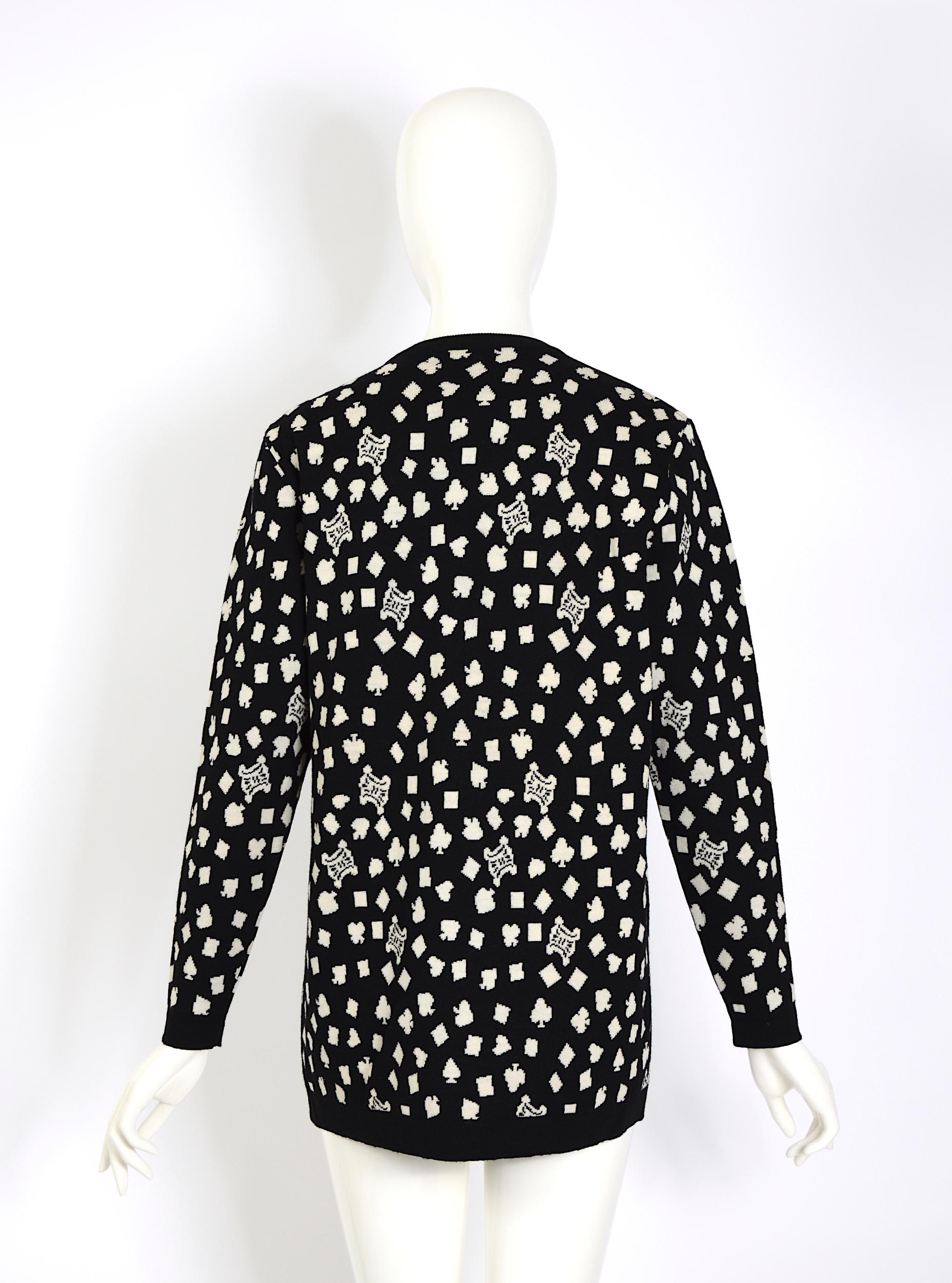 Celine Paris vintage 1980s black & white wool logo design pullover 1