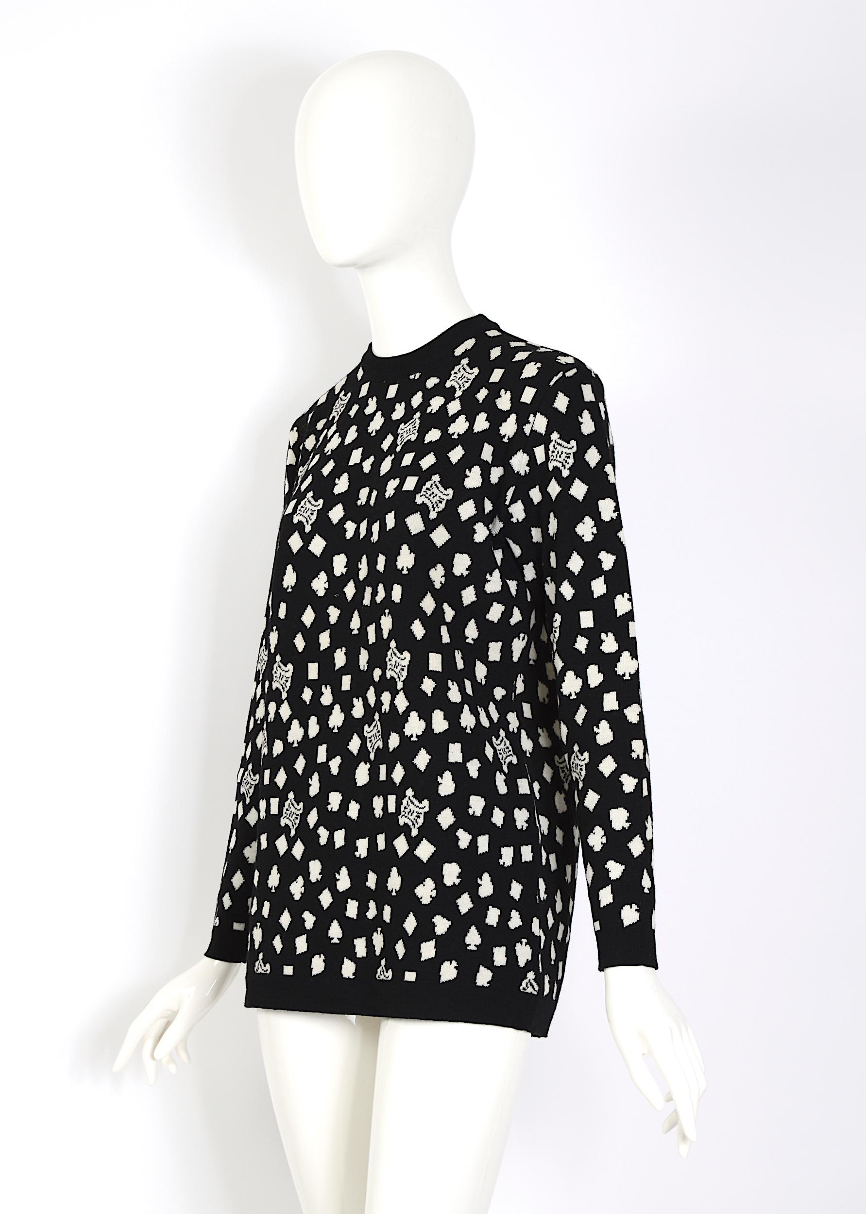 Celine Paris vintage 1980s black & white wool logo design pullover 4