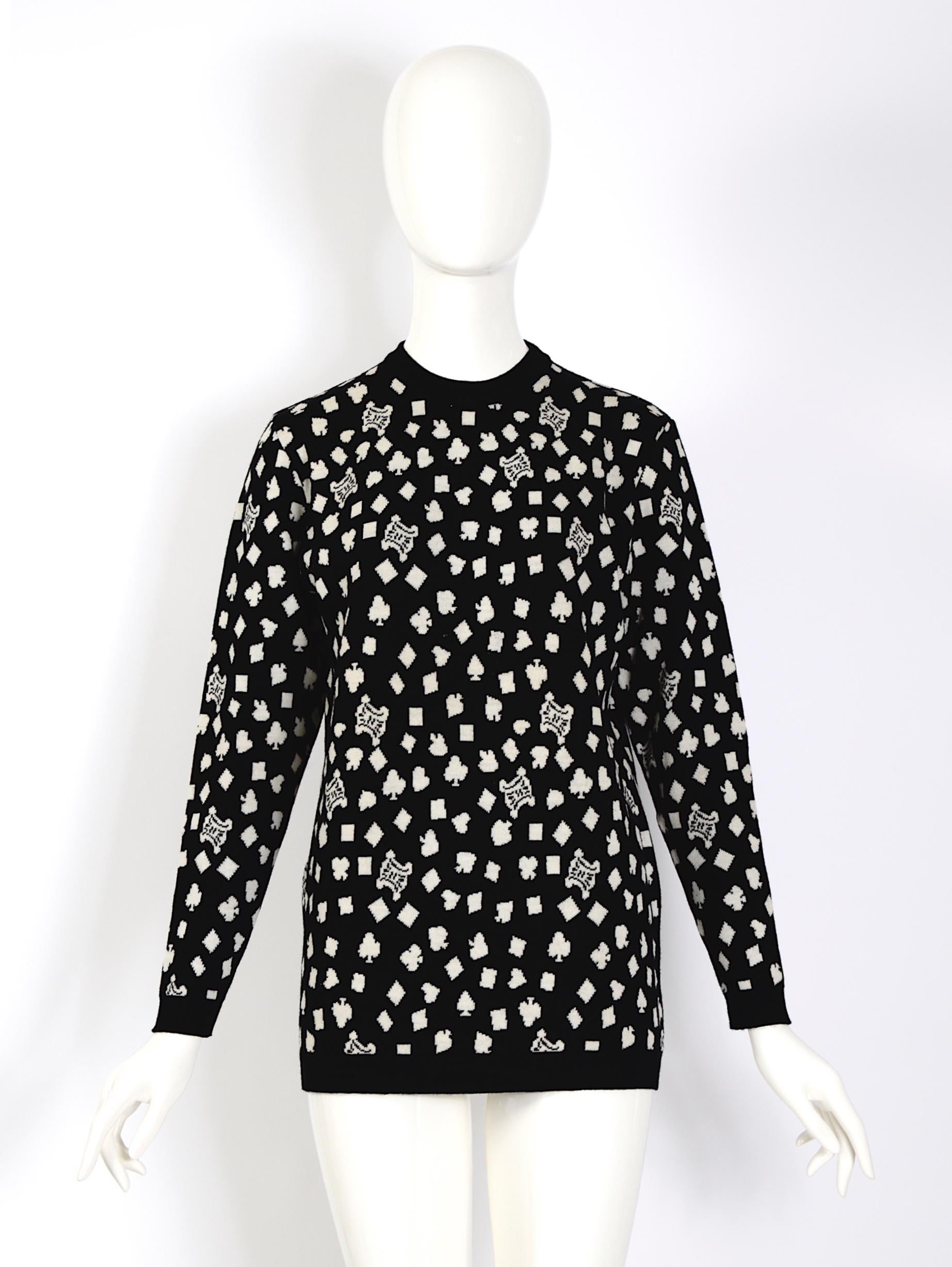 Celine Paris vintage 1980s black & white wool logo design pullover 5