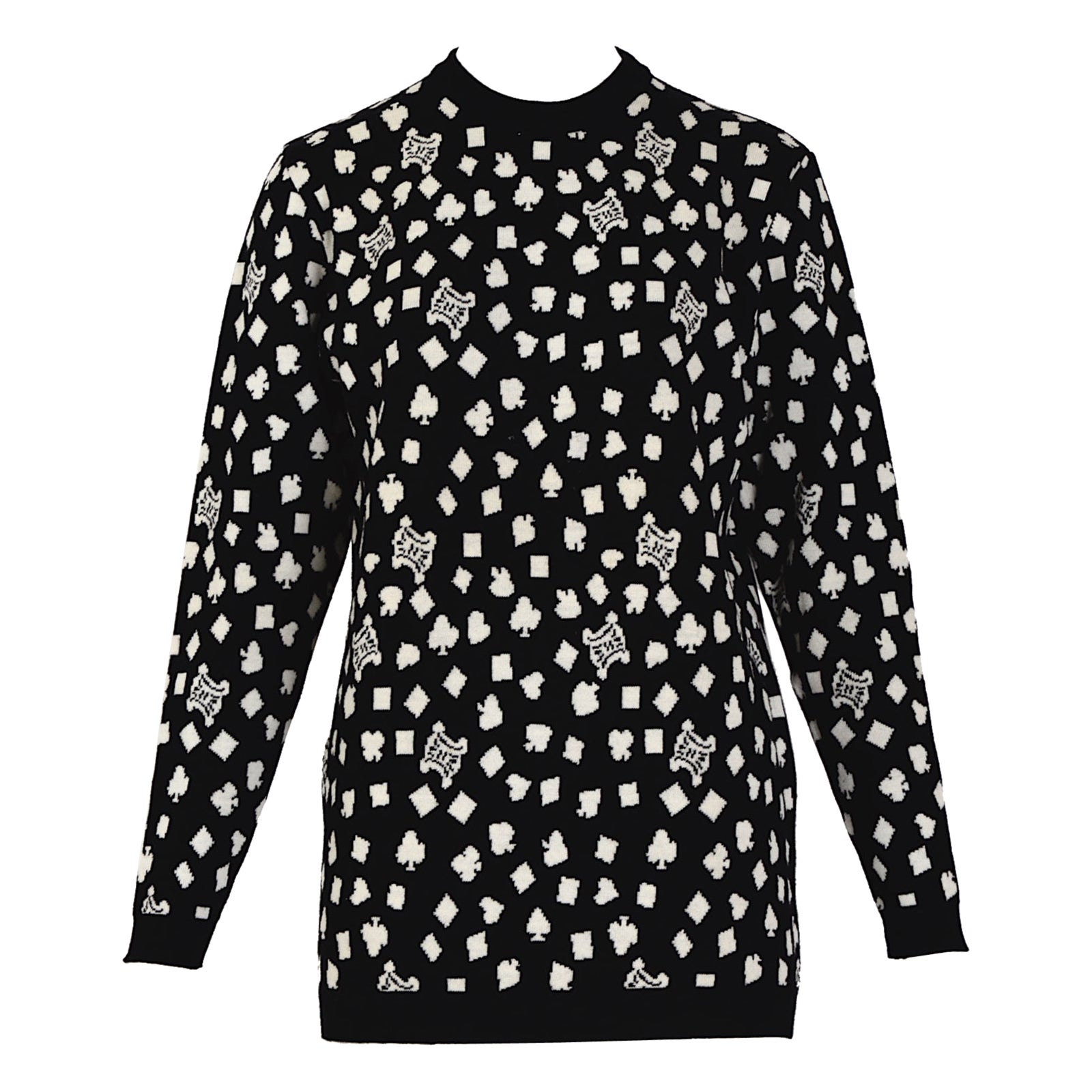 Celine Paris vintage 1980s black 
white wool logo design pullover
