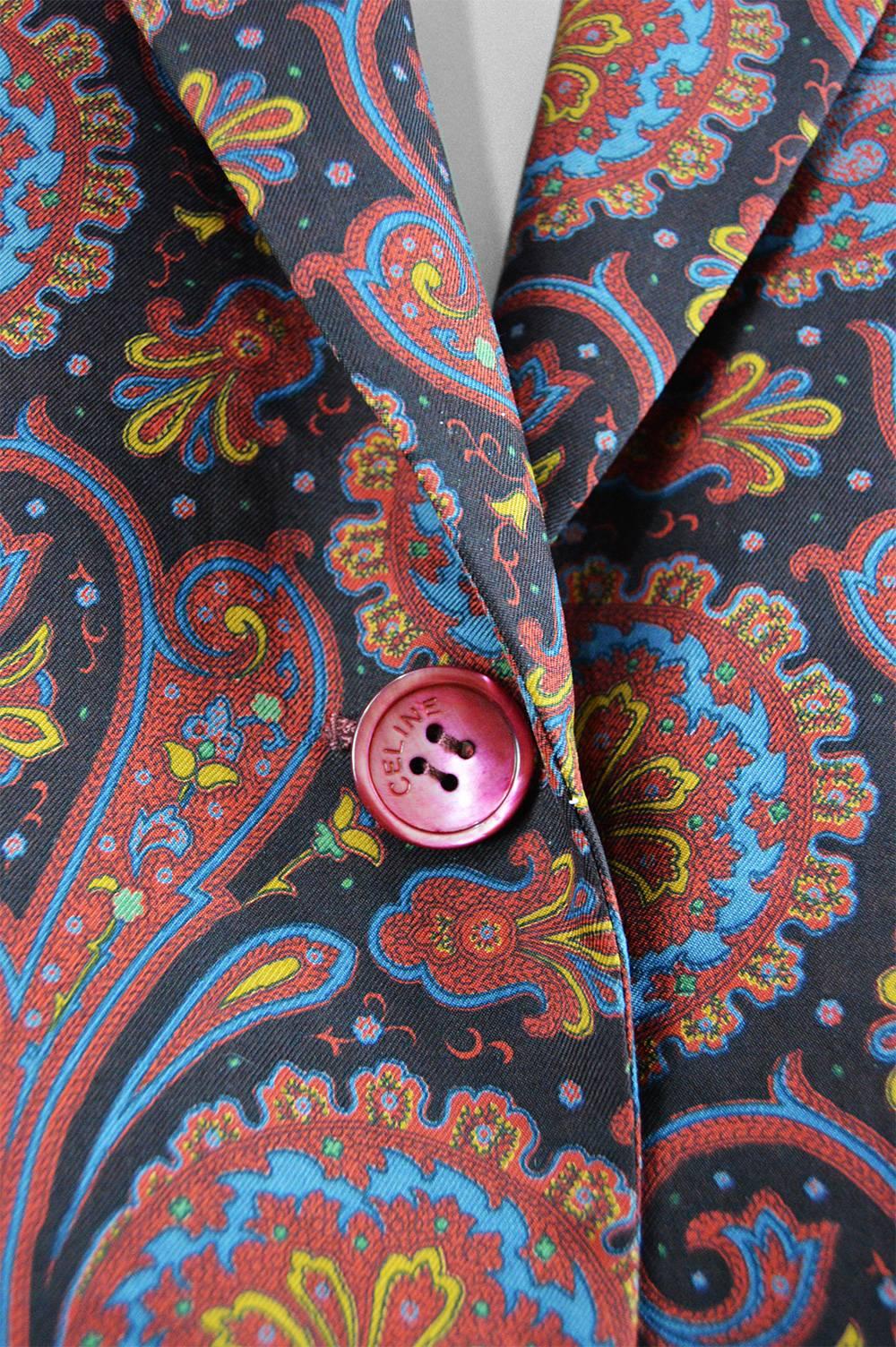 Celine Paris Vintage Pure Silk Paisley Boxy Black Blue Red Blazer Jacket, 1980s  In Excellent Condition For Sale In Doncaster, South Yorkshire