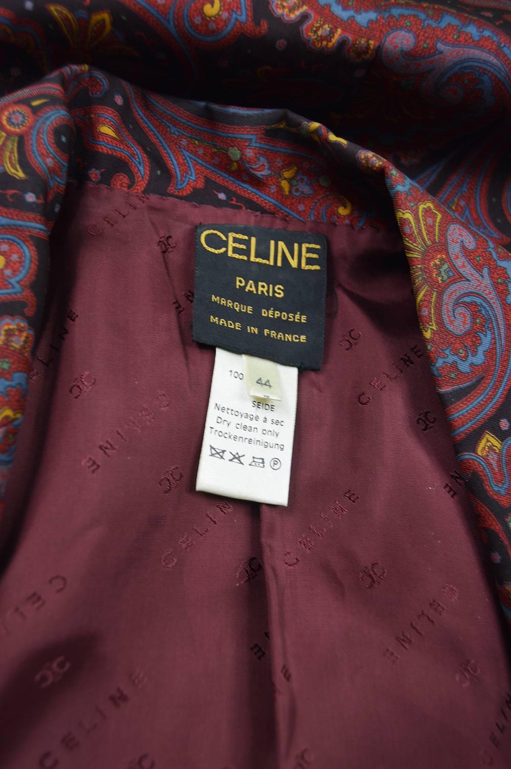 Celine Paris Vintage Pure Silk Paisley Boxy Black Blue Red Blazer Jacket, 1980s  2