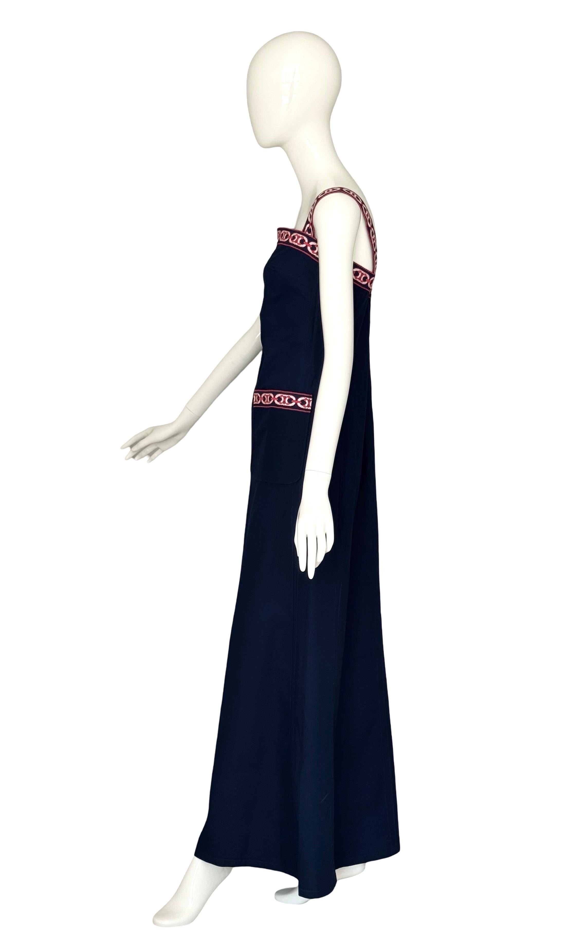 Celine Paris by Celine Vipiana Circa 1973 Vestido Largo Algodón Bleu Logo Rojo/Blanco en venta 5