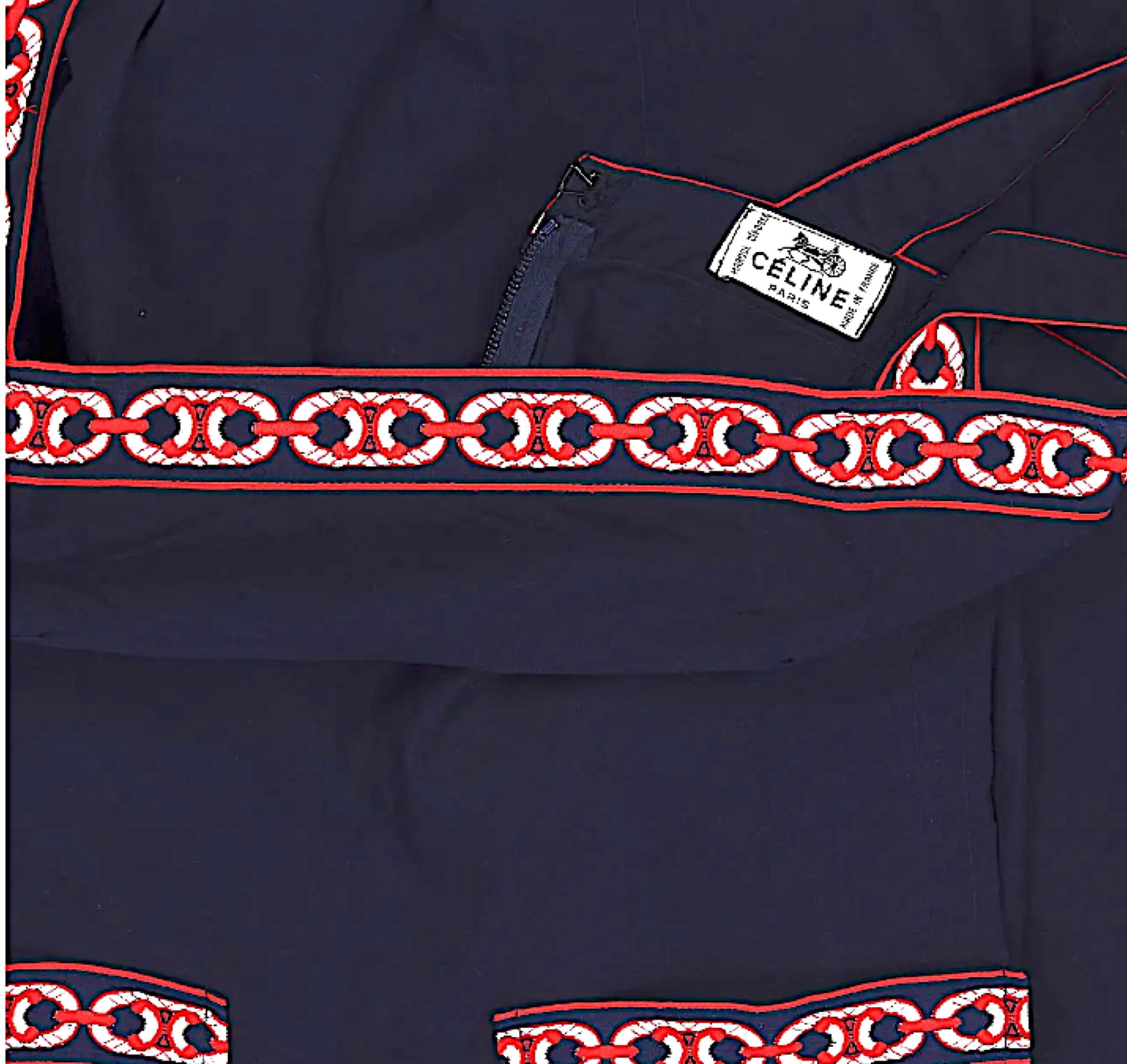 Celine Paris by Celine Vipiana Circa 1973 Vestido Largo Algodón Bleu Logo Rojo/Blanco en venta 7