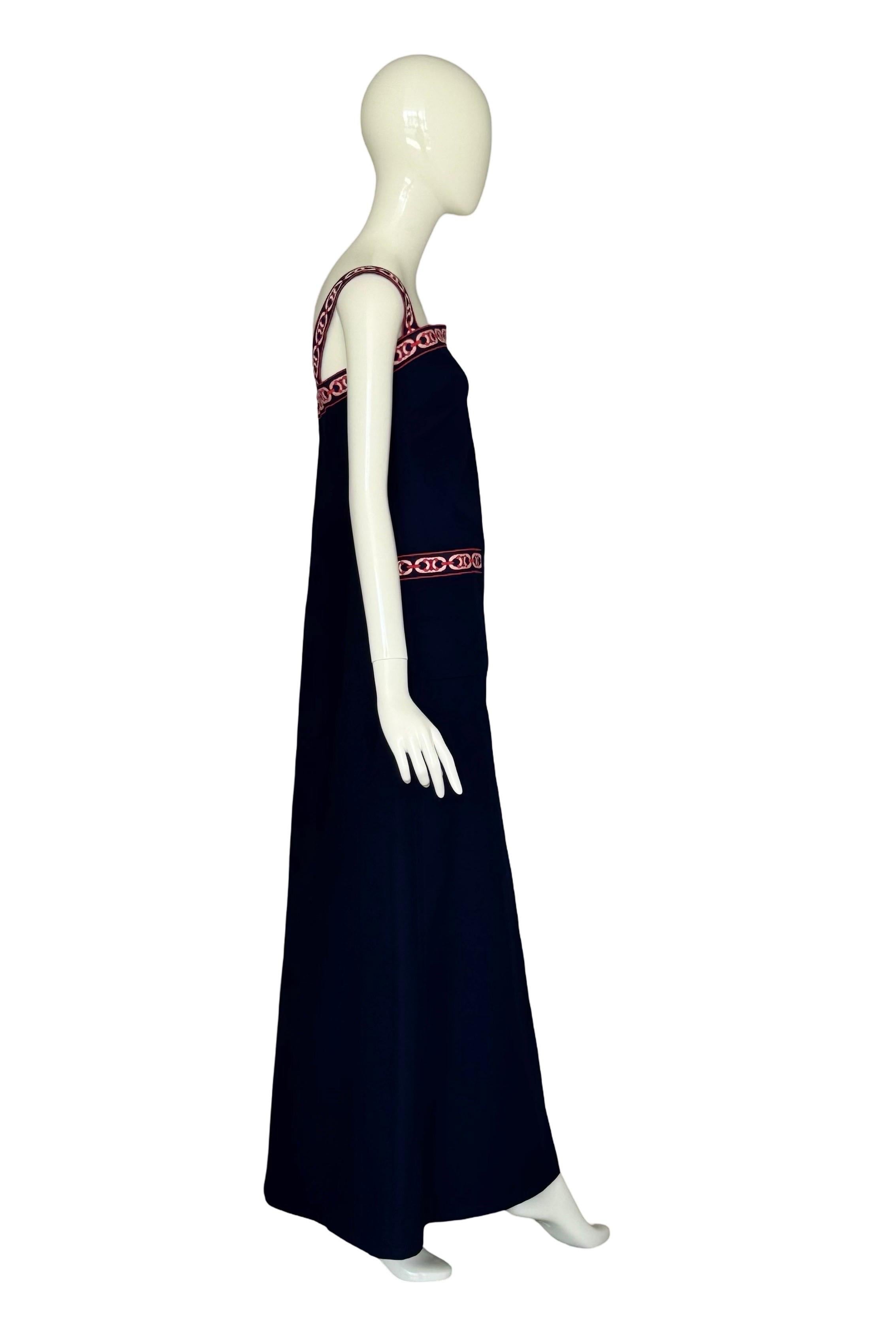 Celine Paris by Celine Vipiana Circa 1973 Vestido Largo Algodón Bleu Logo Rojo/Blanco en Excelente estado para la venta en Antwerpen, Vlaams Gewest