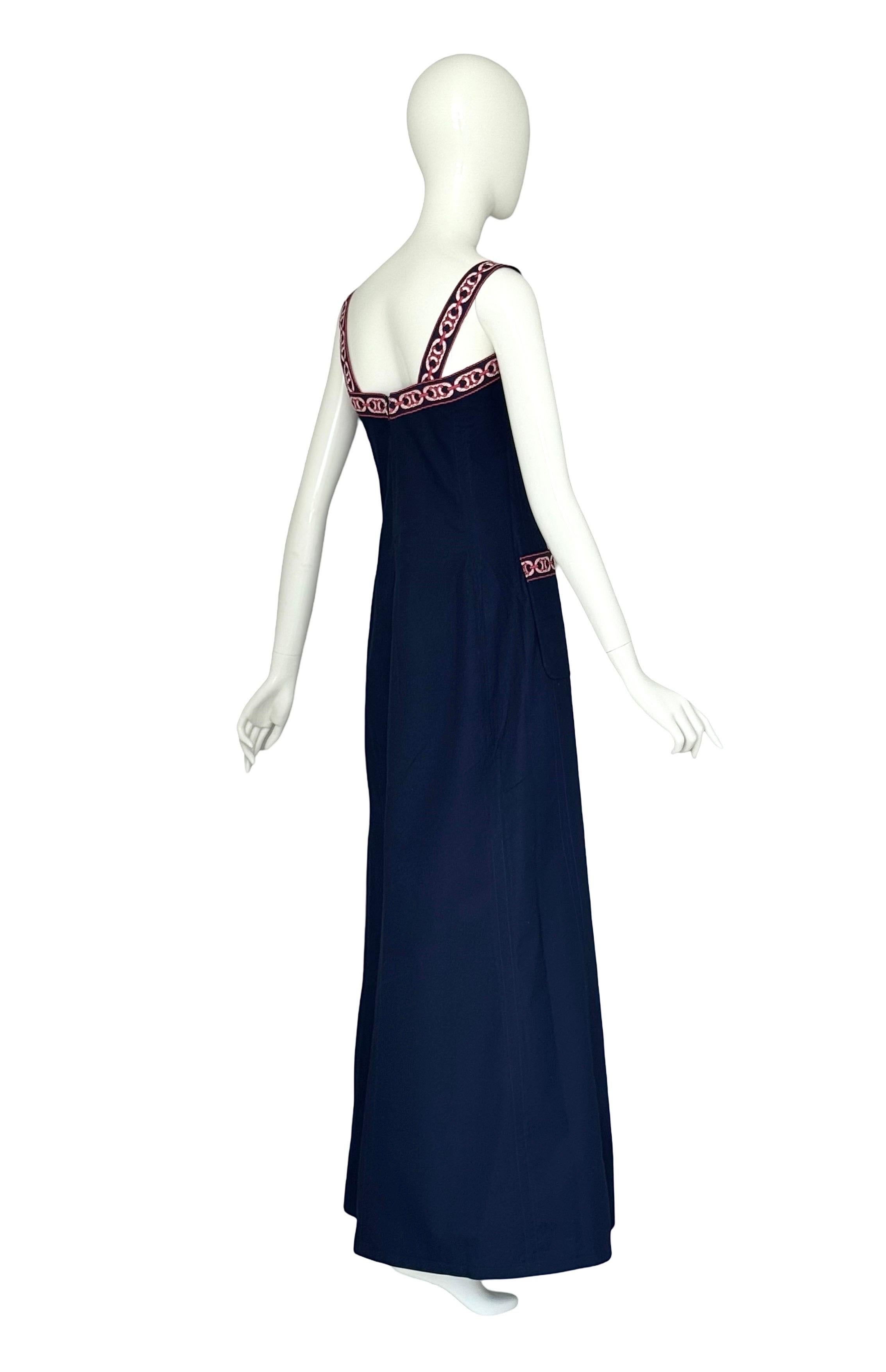 De las mujeres Celine Paris by Celine Vipiana Circa 1973 Vestido Largo Algodón Bleu Logo Rojo/Blanco en venta