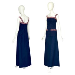 Celine Paris by Celine Vipiana Circa 1973 Bleu Cotton Red/White Logo Long Dress