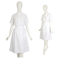 Celine Paris vintage 80s white flower wrap cotton embroidered wrap skirt & blouse