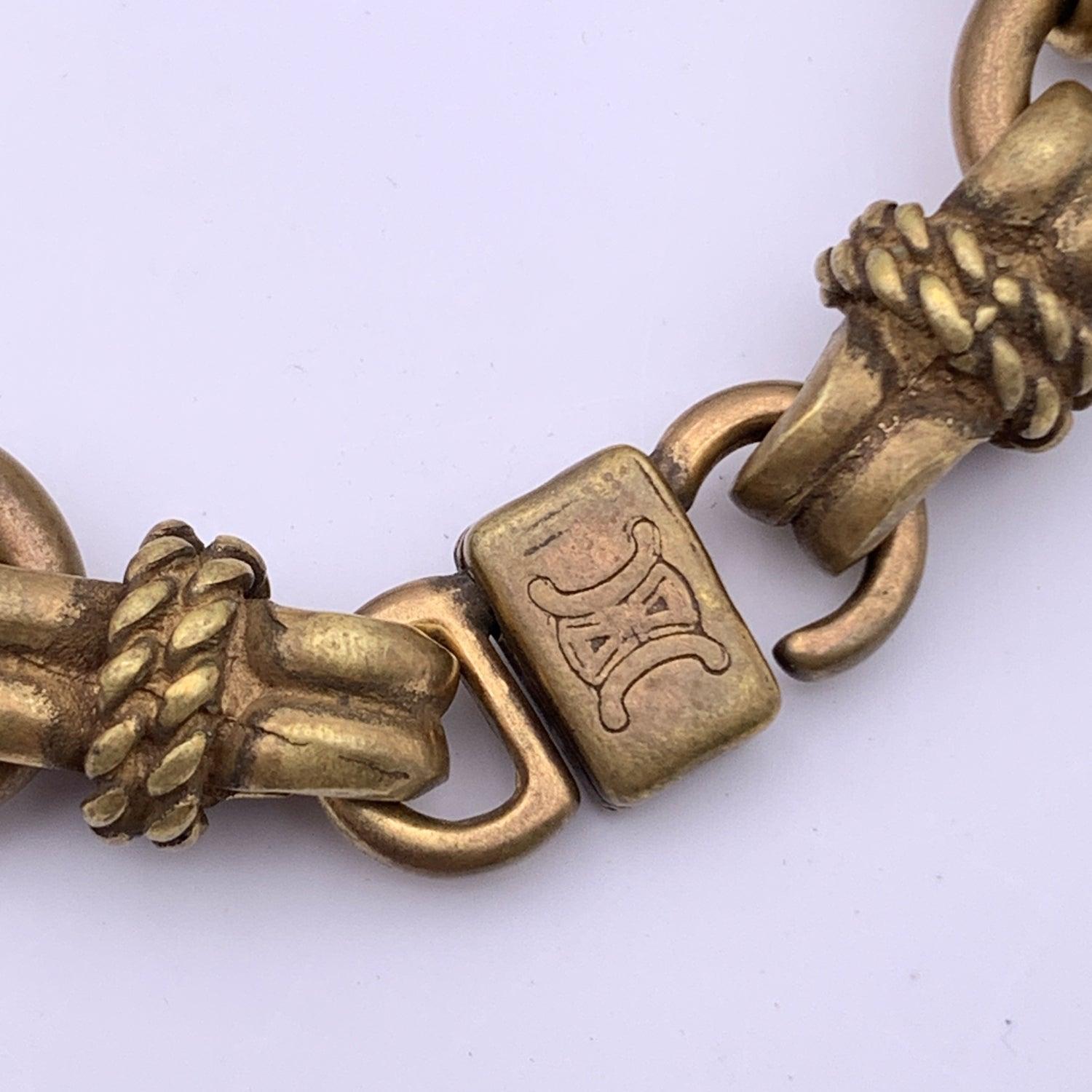 Celine Paris Vintage Antiquated Gold Metal Chain Link Bracelet 2