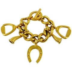 Celine Paris Vintage Chunky Gold Toned Equestrian Charms Bracelet