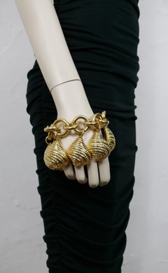Celine Paris Vintage Chunky Gold Toned Sea Shell Charms Bracelet
