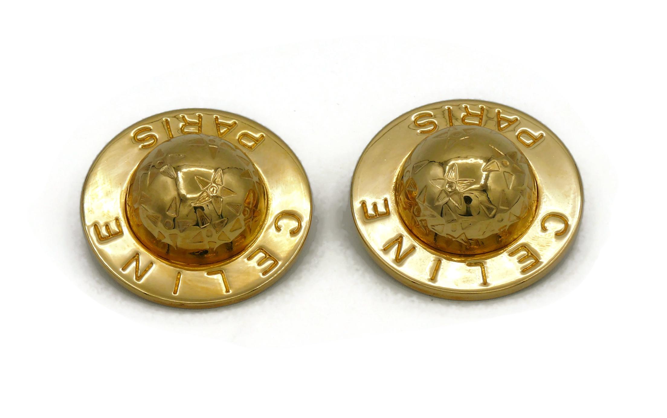 Celine Paris Vintage Massive Iconic Gold Toned Celestial Clip-On Earrings In Good Condition For Sale In Nice, FR