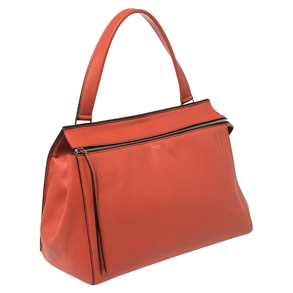 Orange Celine Pastel Red Leather Medium Edge Top Handle Bag