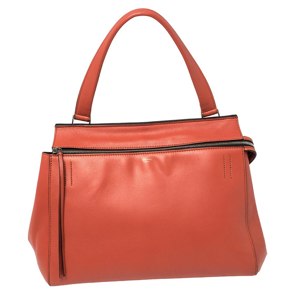 Celine Pastel Red Leather Medium Edge Top Handle Bag