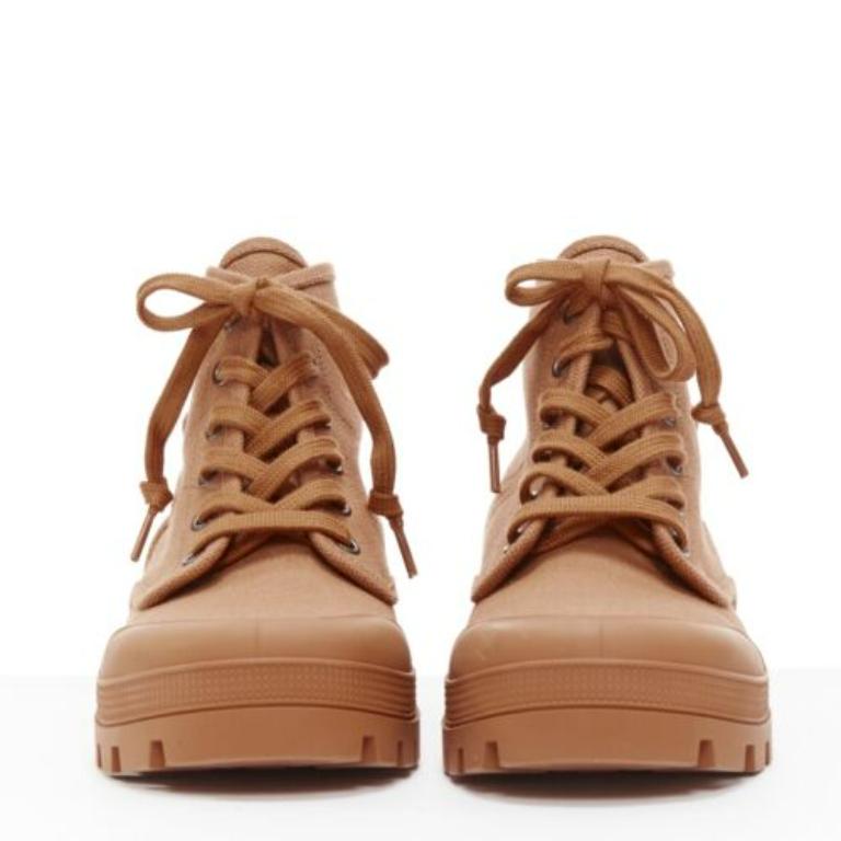 CELINE Patapans Triomphe botas de combate con cordones de piel de lona marrón EU37 Marrón en venta