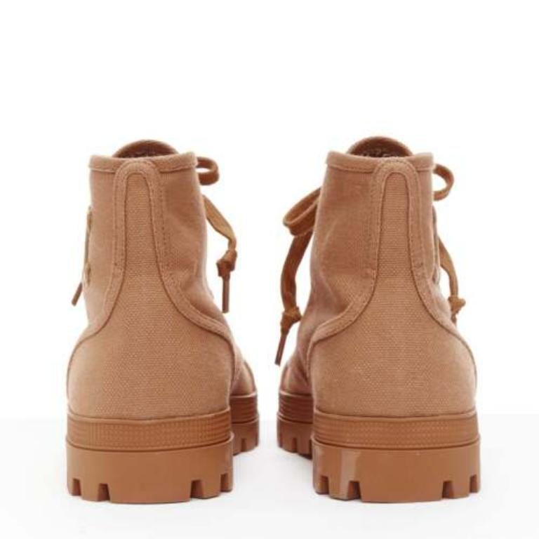 De las mujeres CELINE Patapans Triomphe botas de combate con cordones de piel de lona marrón EU37 en venta