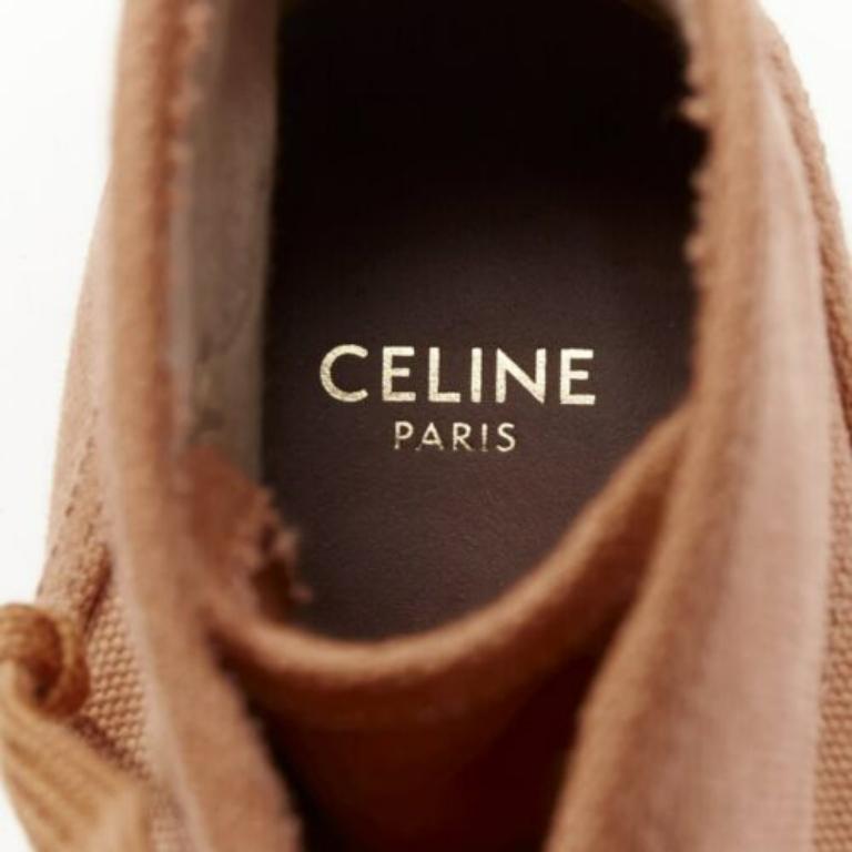 CELINE Patapans Triomphe botas de combate con cordones de piel de lona marrón EU37 en venta 2