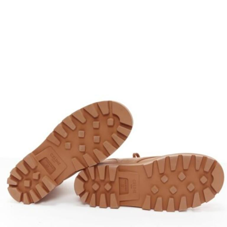 CELINE Patapans Triomphe botas de combate con cordones de piel de lona marrón EU37 en venta 4