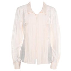 Celine Peach Cotton and Silk Pleat Detail Long Sleeve Shirt L