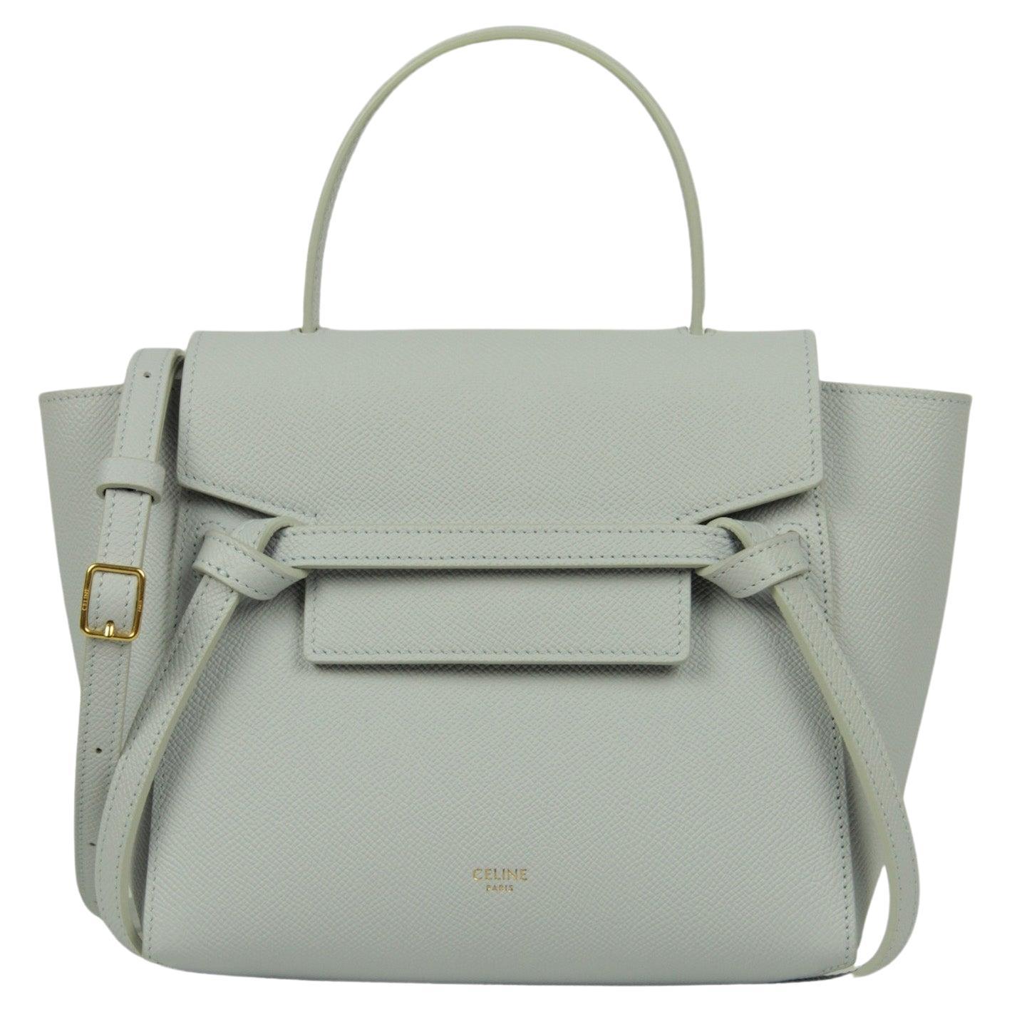 Celine Pearl Grey Grained Leather Nano Belt Bag For Sale